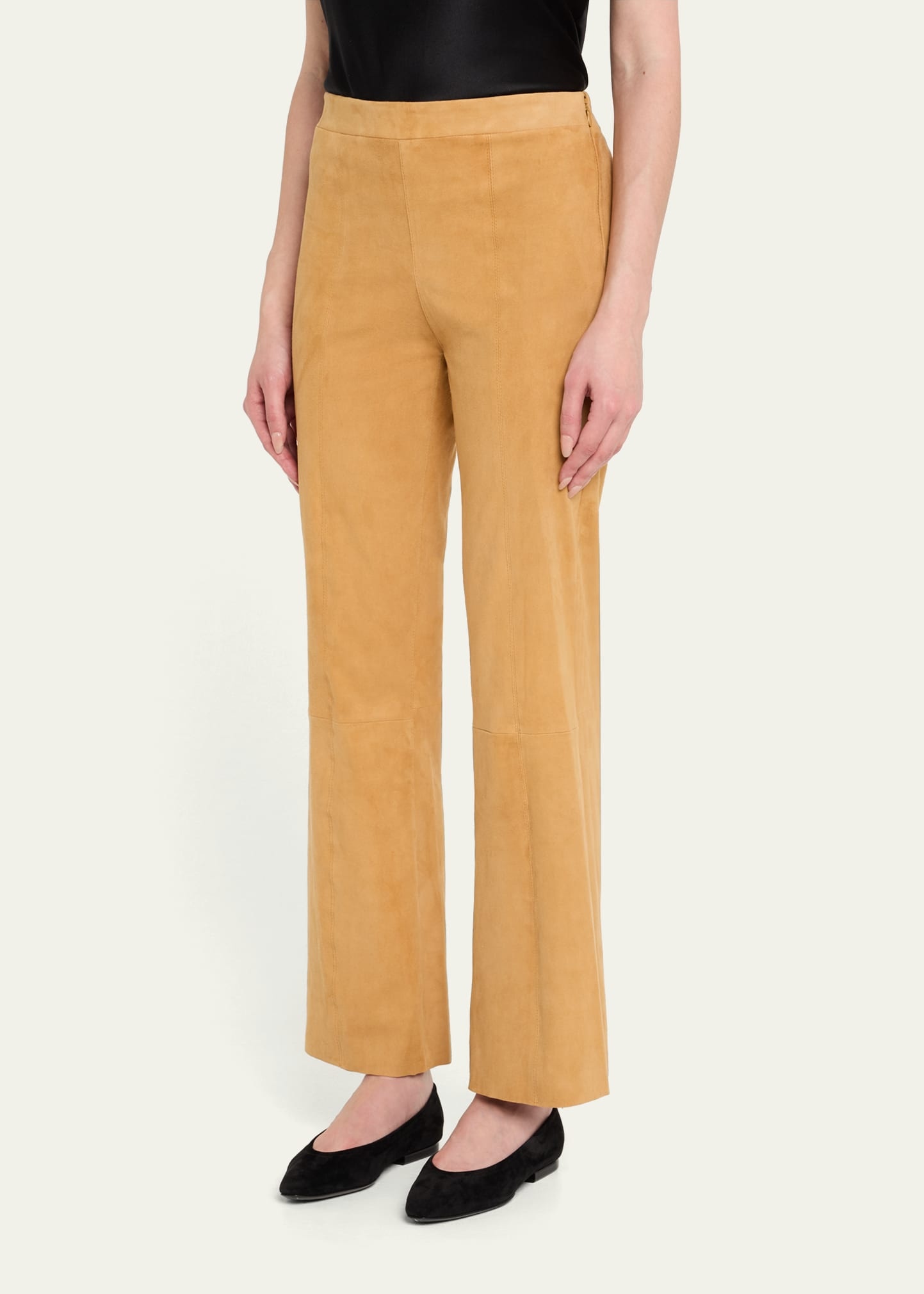 Suede Ankle Flare Pants with Princess Seaming - 4