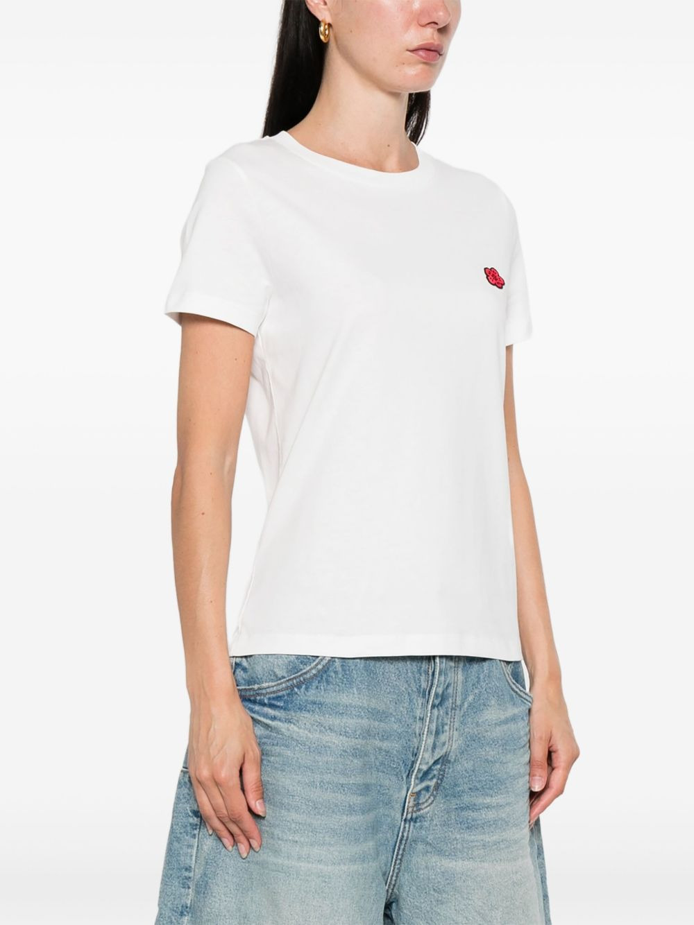 flower-embellished cotton T-shirt - 3