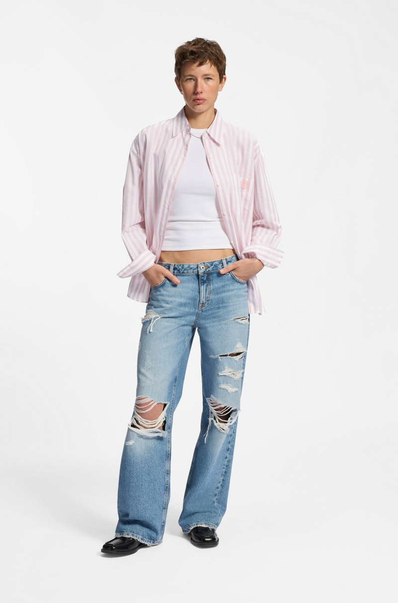 HUGO STRIPED COTTON OVERSIZED-FIT BLOUSE WITH HAPPY HUGO LOGO outlook