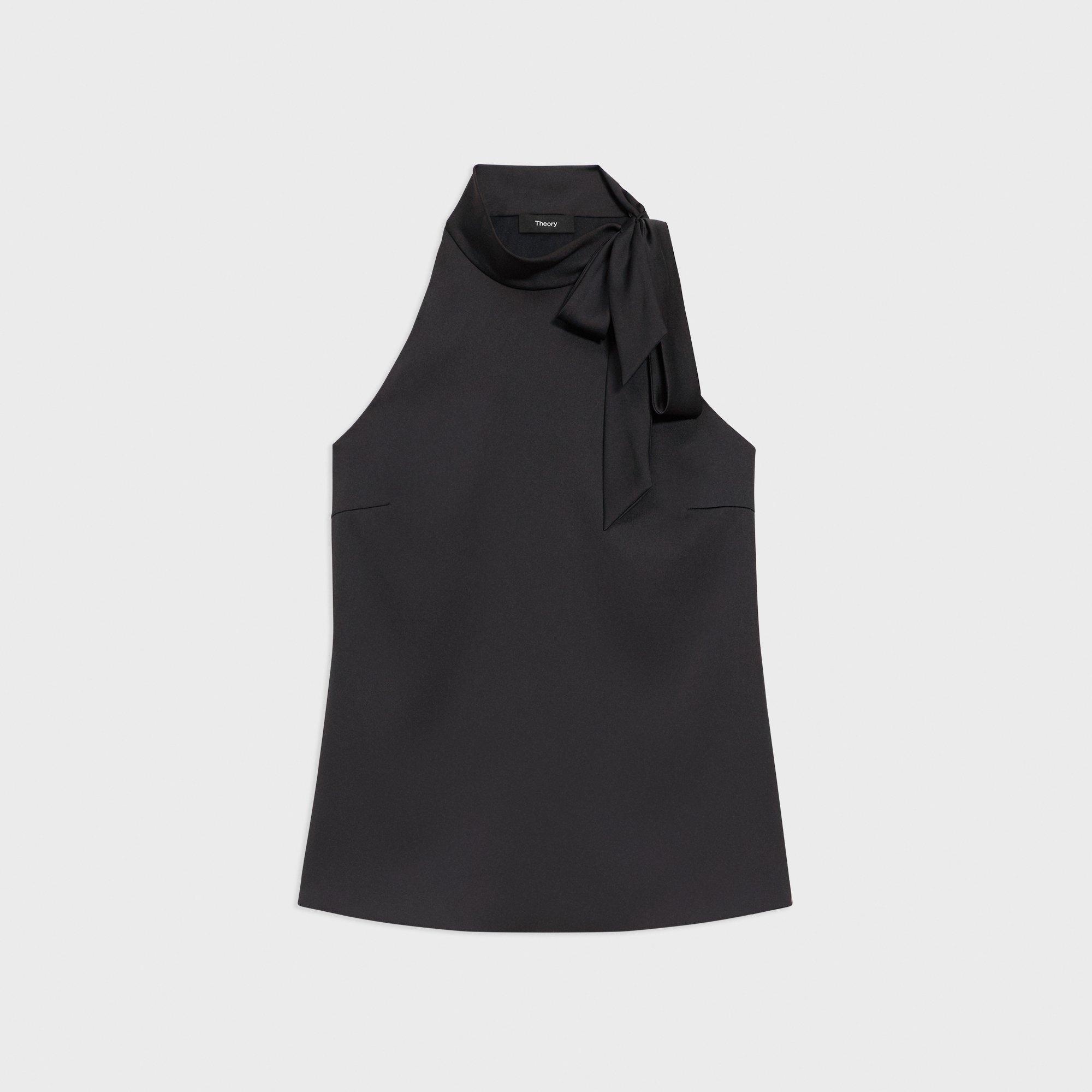 Tie-Neck Halter Top in Textured Satin - 1