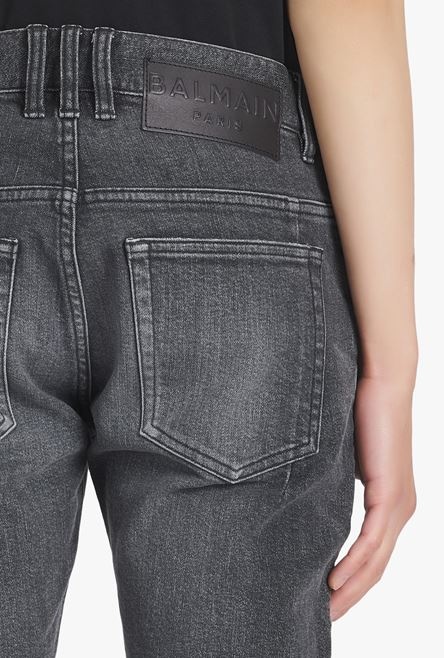 Slim cut ripped black faded cotton jeans - 8