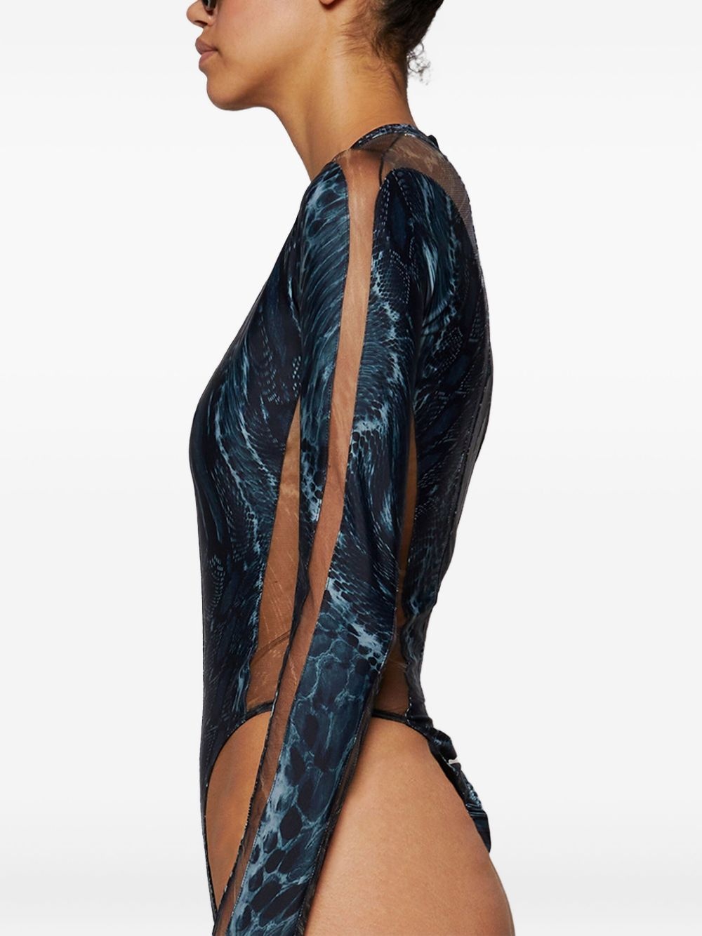 snake-print mesh bodysuit - 4