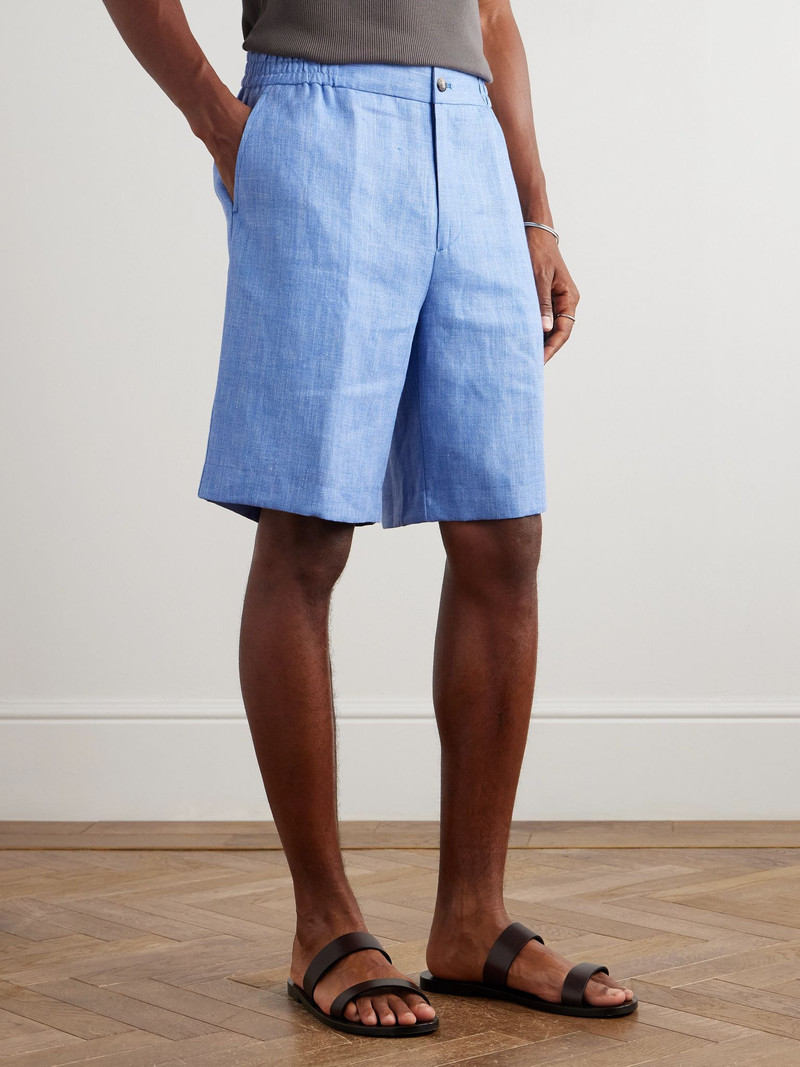 Straight-Leg Linen and Wool-Blend Shorts Blue 3
