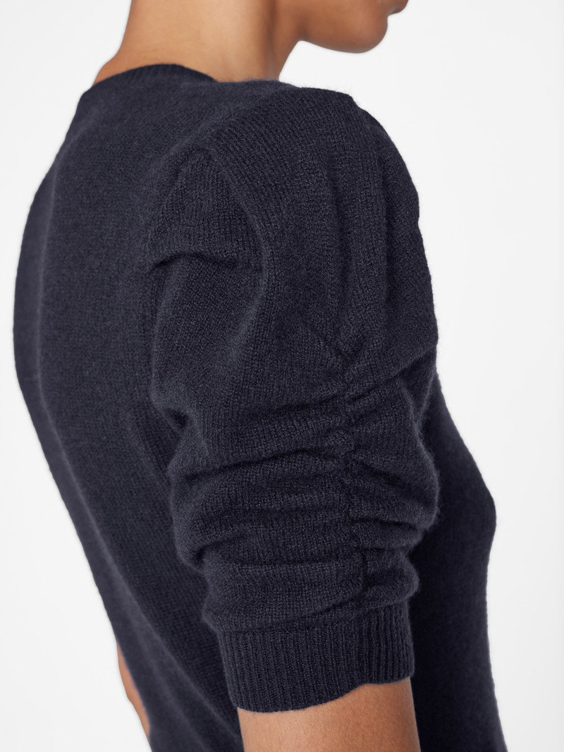 Ruched Sleeve Cashmere Sweater in Navy 6