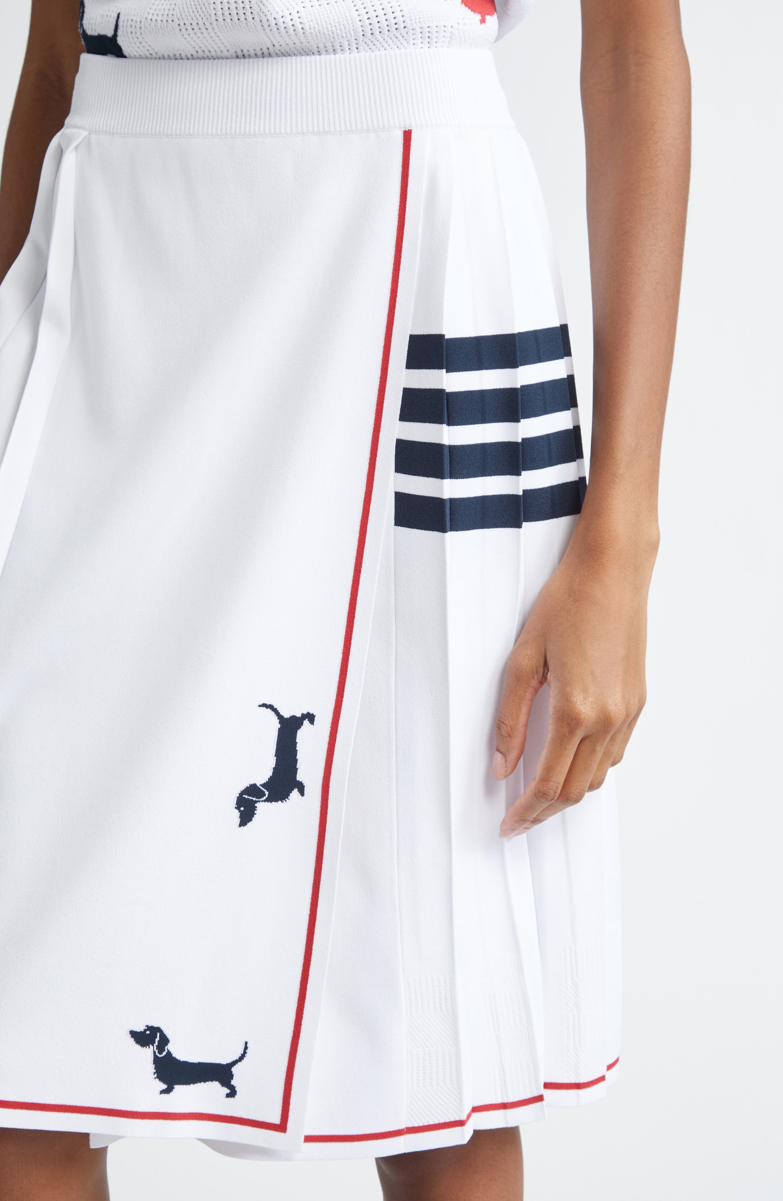 Thom Browne 4-Bar Pleated Hector Intarsia Skirt in White at Nordstrom - 5