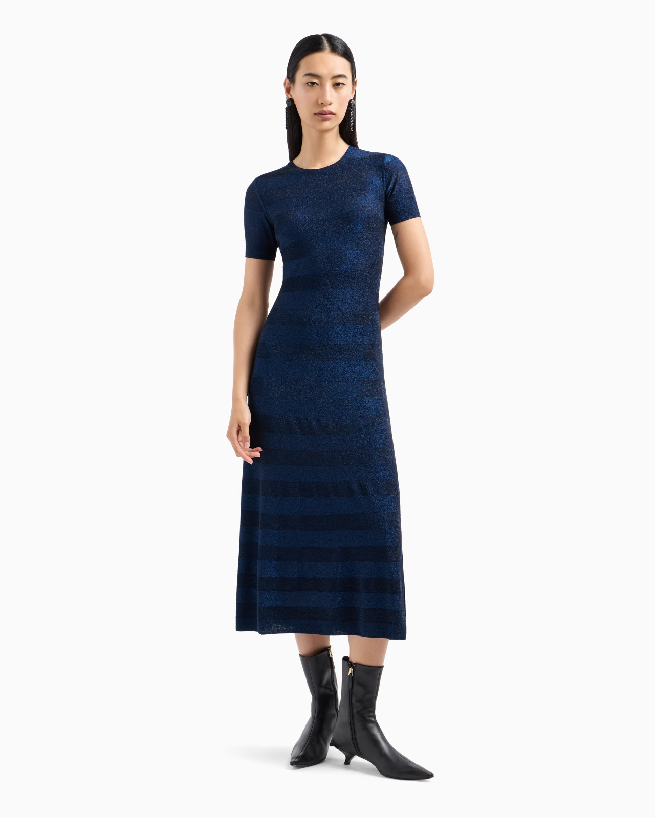 Seamless long dress in a viscose knit striped-effect knit and purl construction - 2