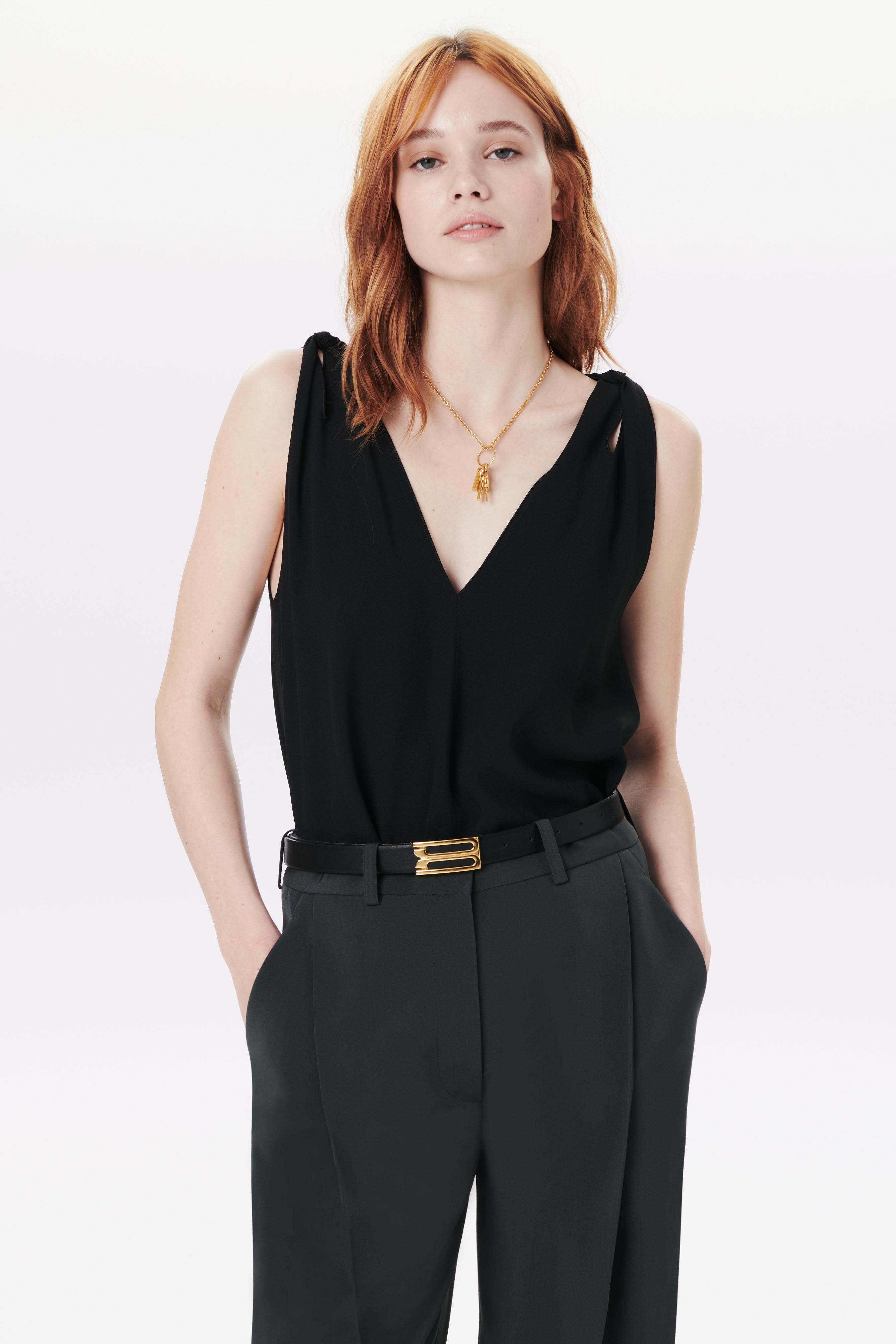 Twist Shoulder Top in Black - 3