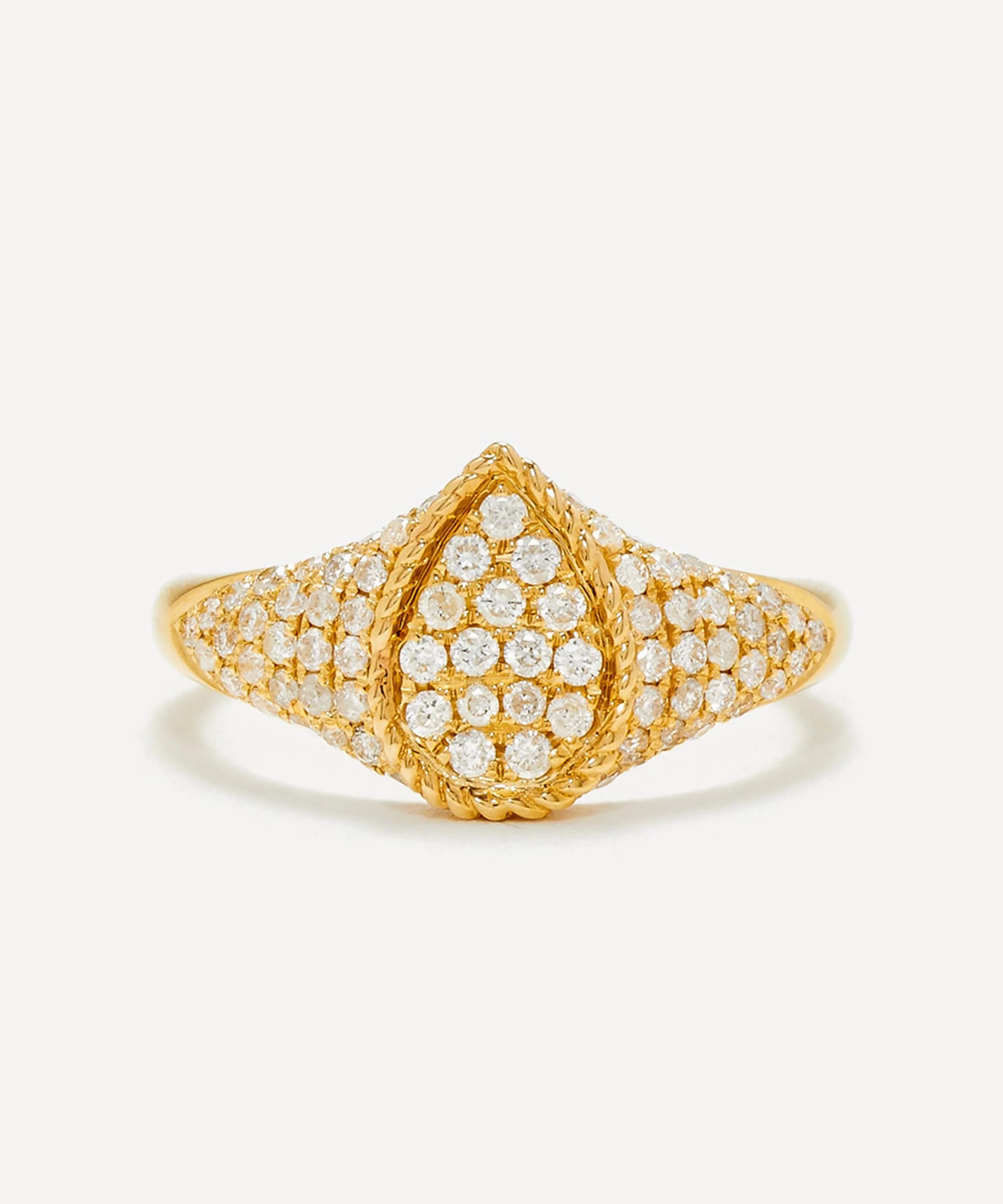 9ct Gold Berlingot Diamond Baby Pear Signet Ring - 1