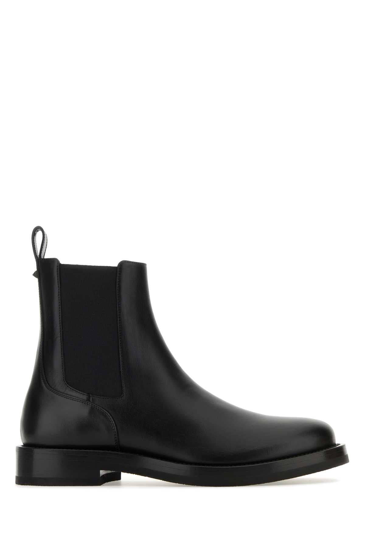 Valentino Garavani Men Black Leather Rockstud Ankle Boots - 1