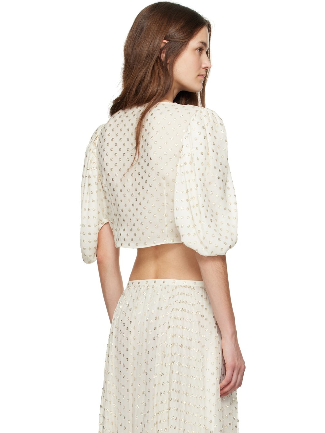 White Fluid Cropped Blouse - 3