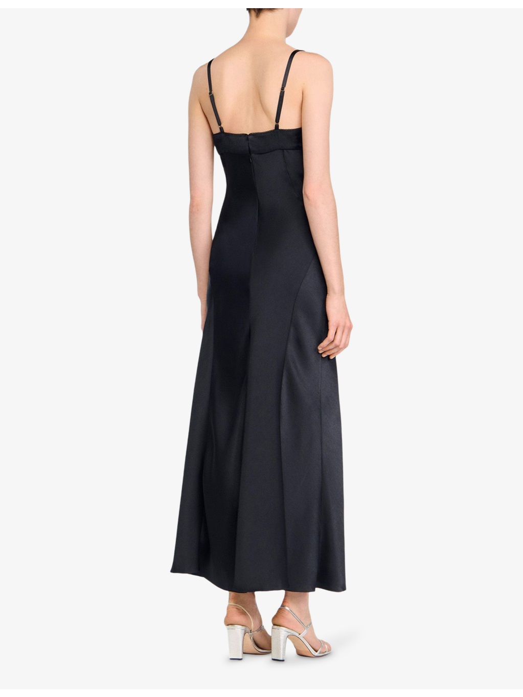 V-Neck Sleeveless Satin-Effect Midi Dress - 4