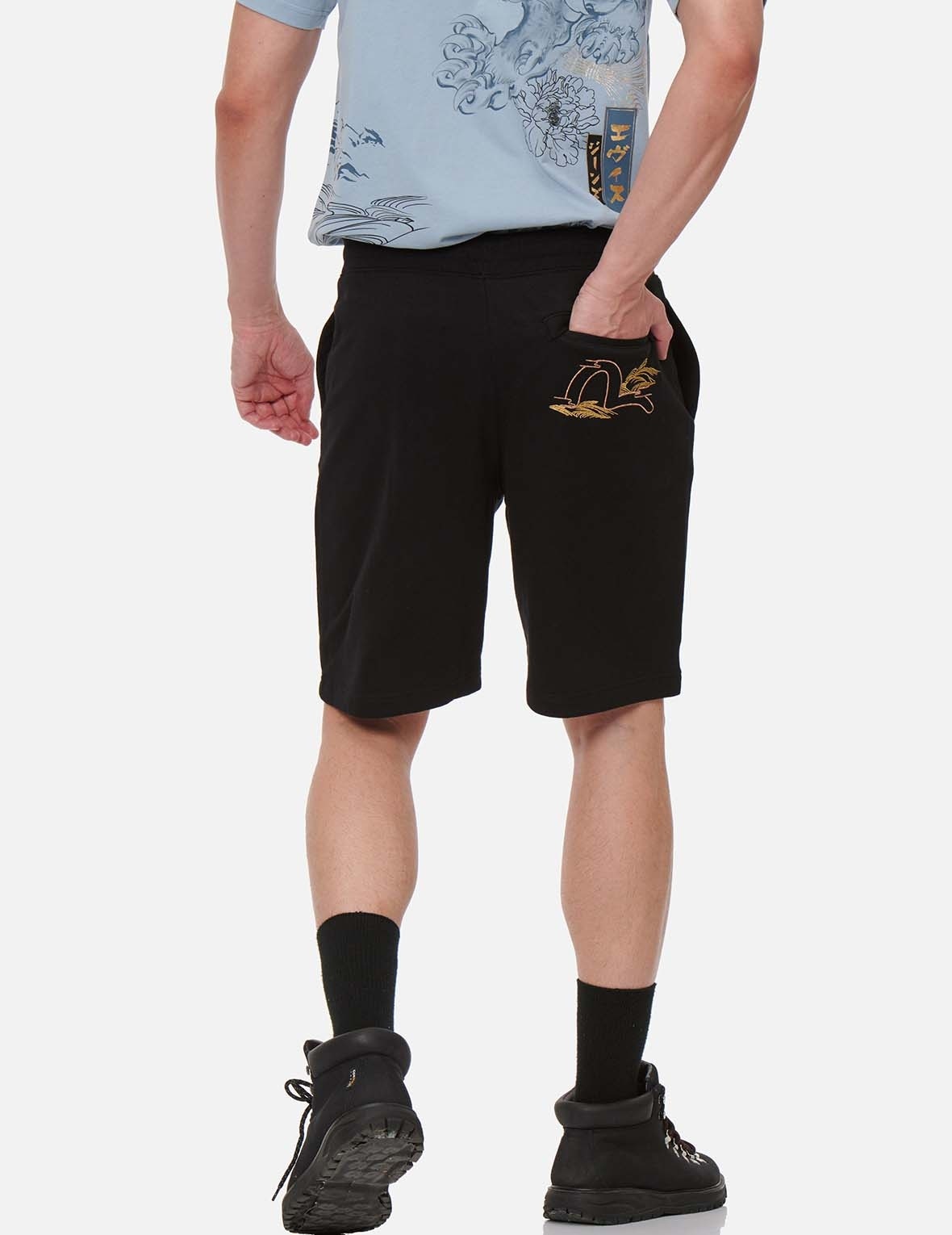 JAPANESE ART SEAGULL EMBROIDERED SWEAT SHORTS - 4