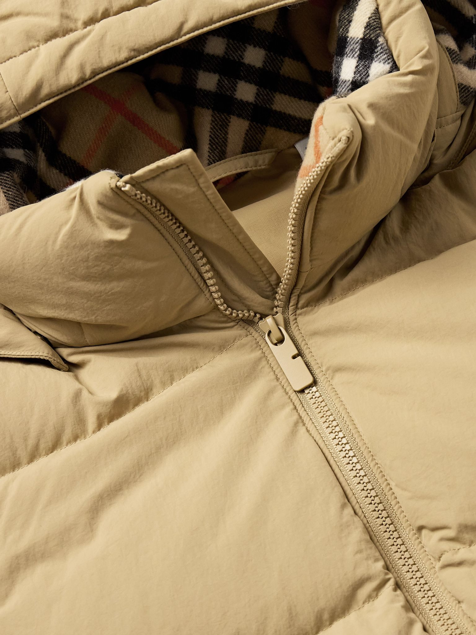 Convertible Quilted Shell Hooded Down Jacket Beige - 4
