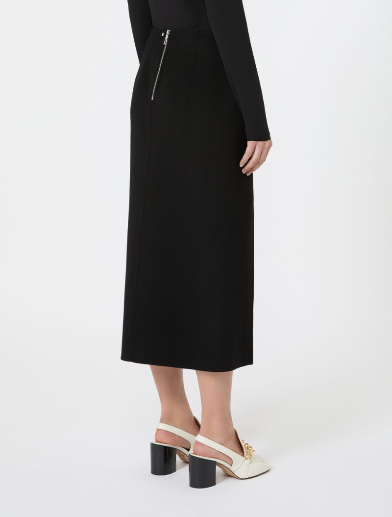 Long double-faced wool skirt - black 4