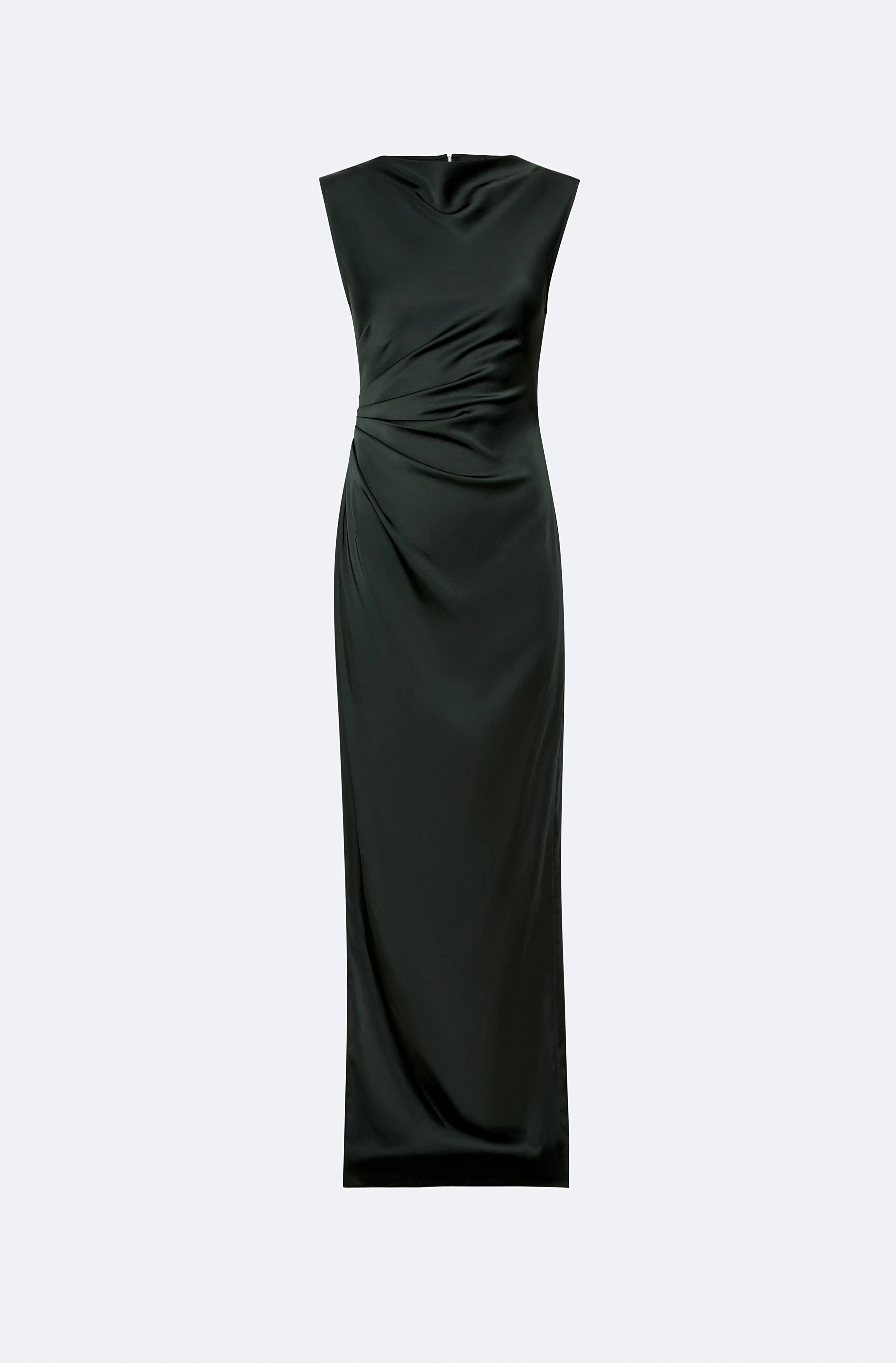 Lightweight Satin Ruched Gown With Slit - 1
