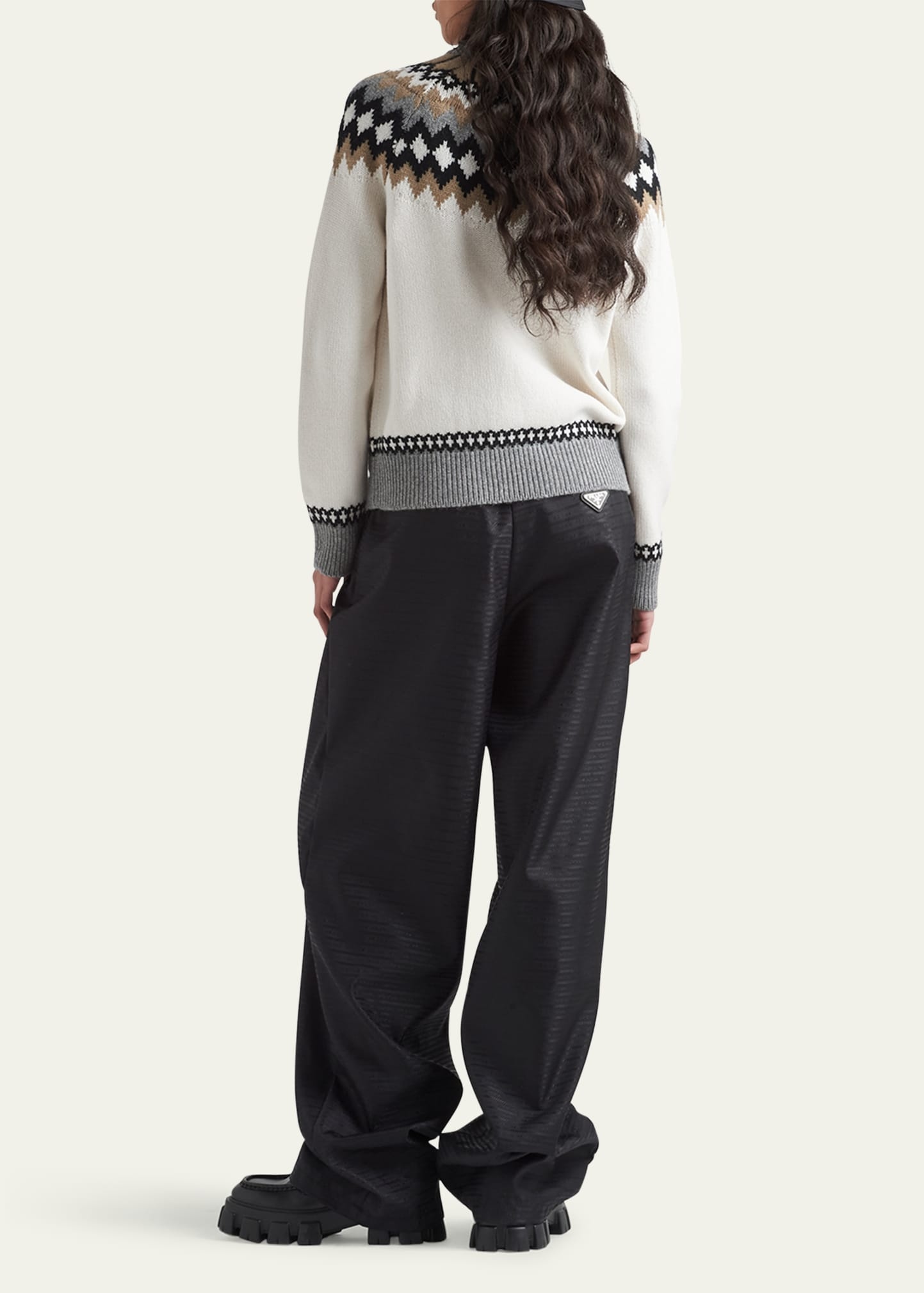 Logo Fair Isle Cashmere Crewneck Sweater - 3