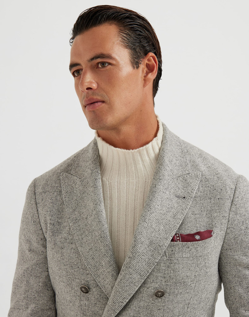 Silk, wool and cashmere flecked Prince of Wales flannel one-and-a-half breasted deconstructed blazer 3