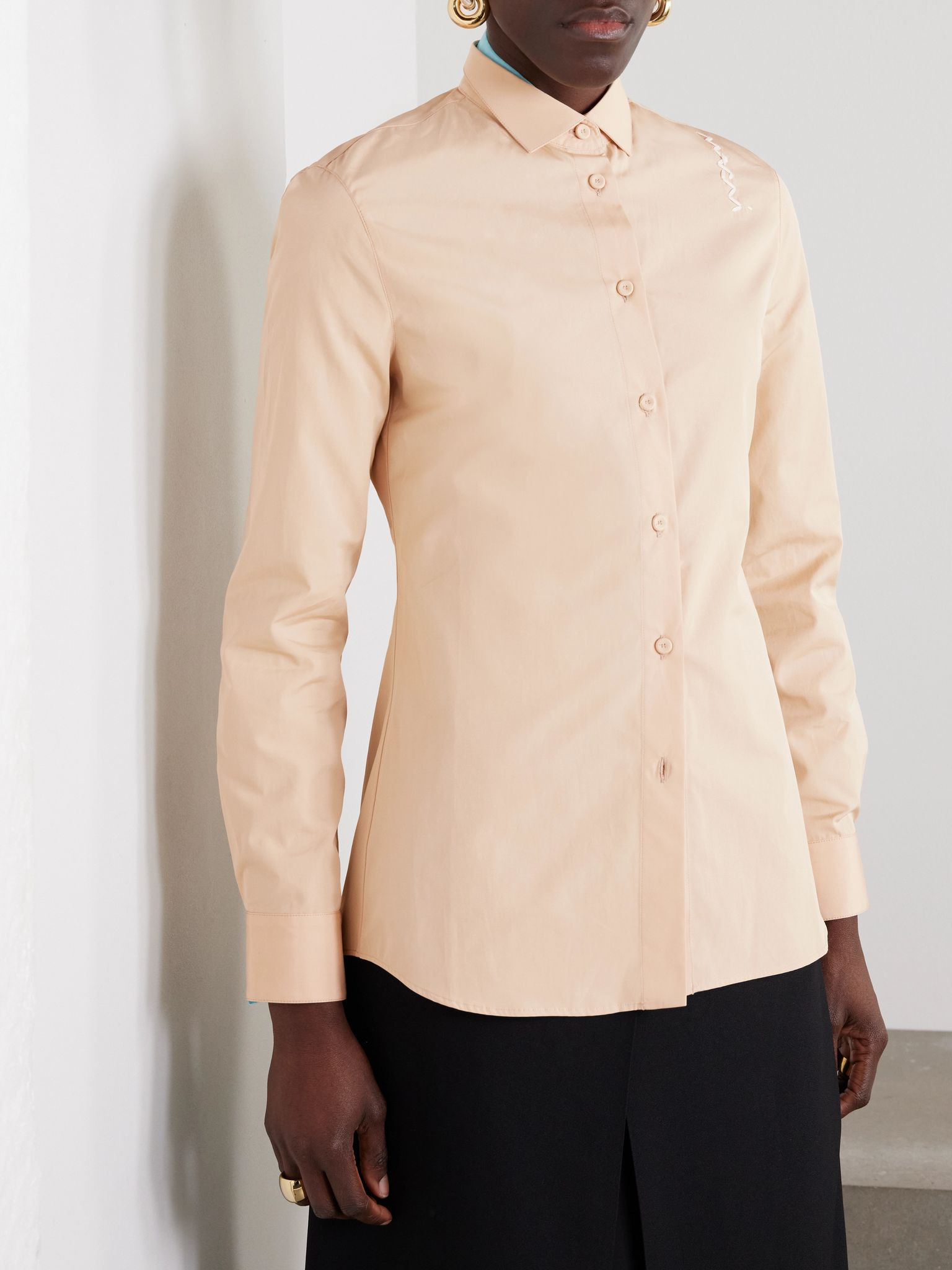 Embroidered organic cotton-poplin shirt Peach - 3