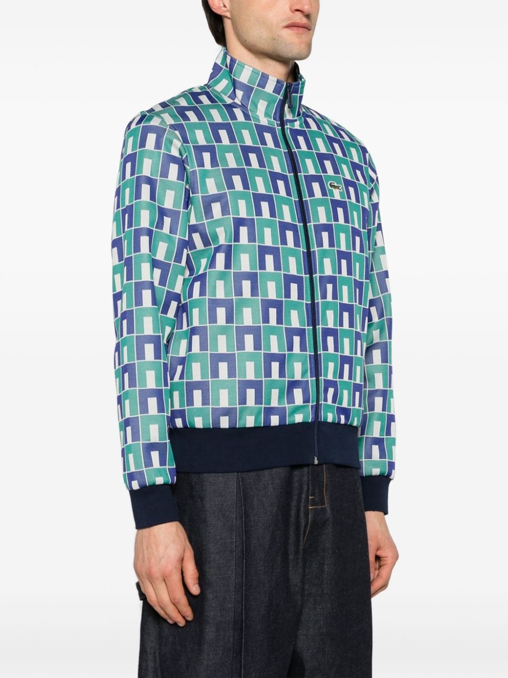 geometric-jacquard zip-up sweatshirt - 4