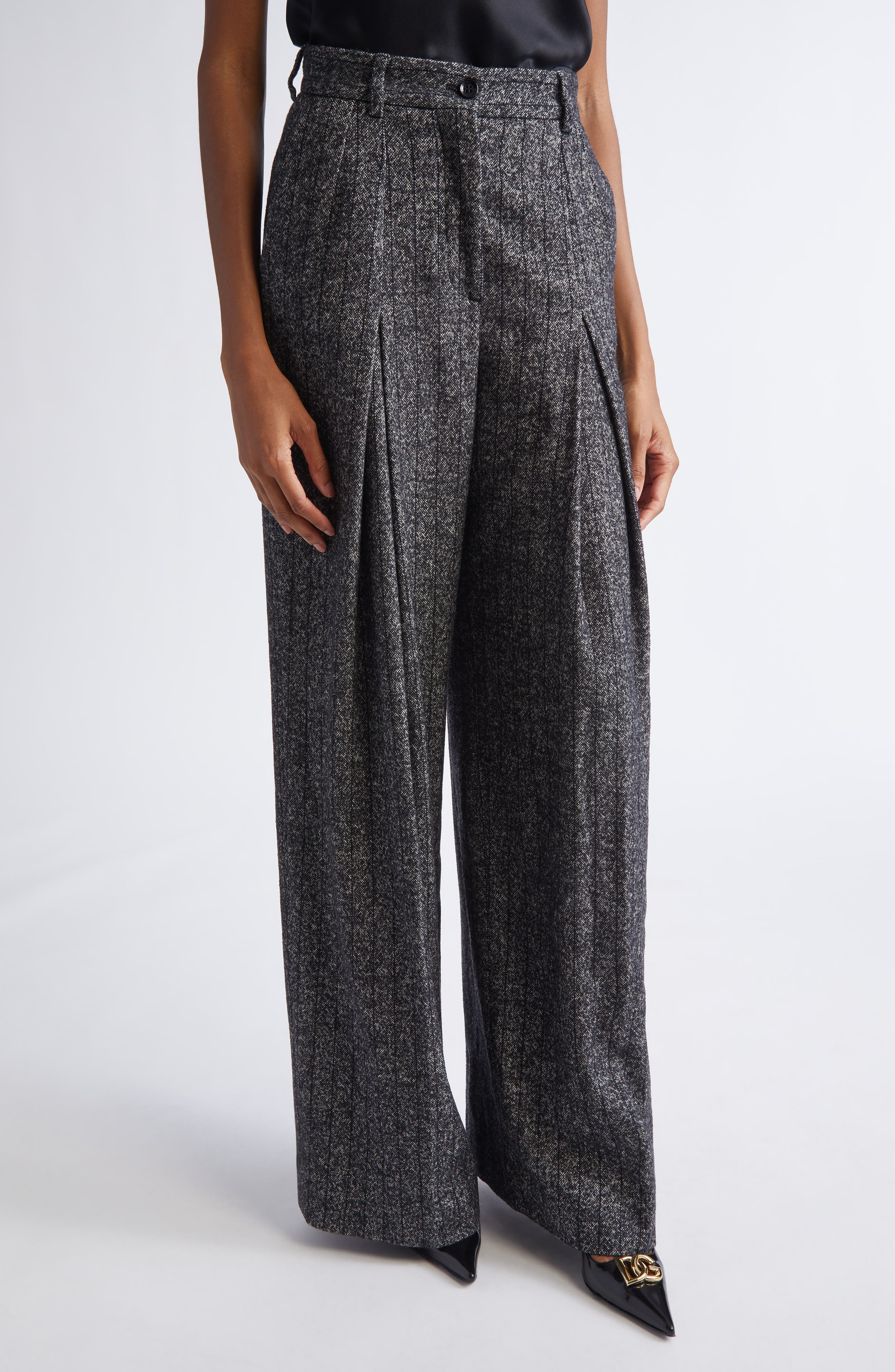 Dolce&Gabbana Pleated Stripe Virgin Wool Blend Pants in S8051 Rigato at Nordstrom - 5
