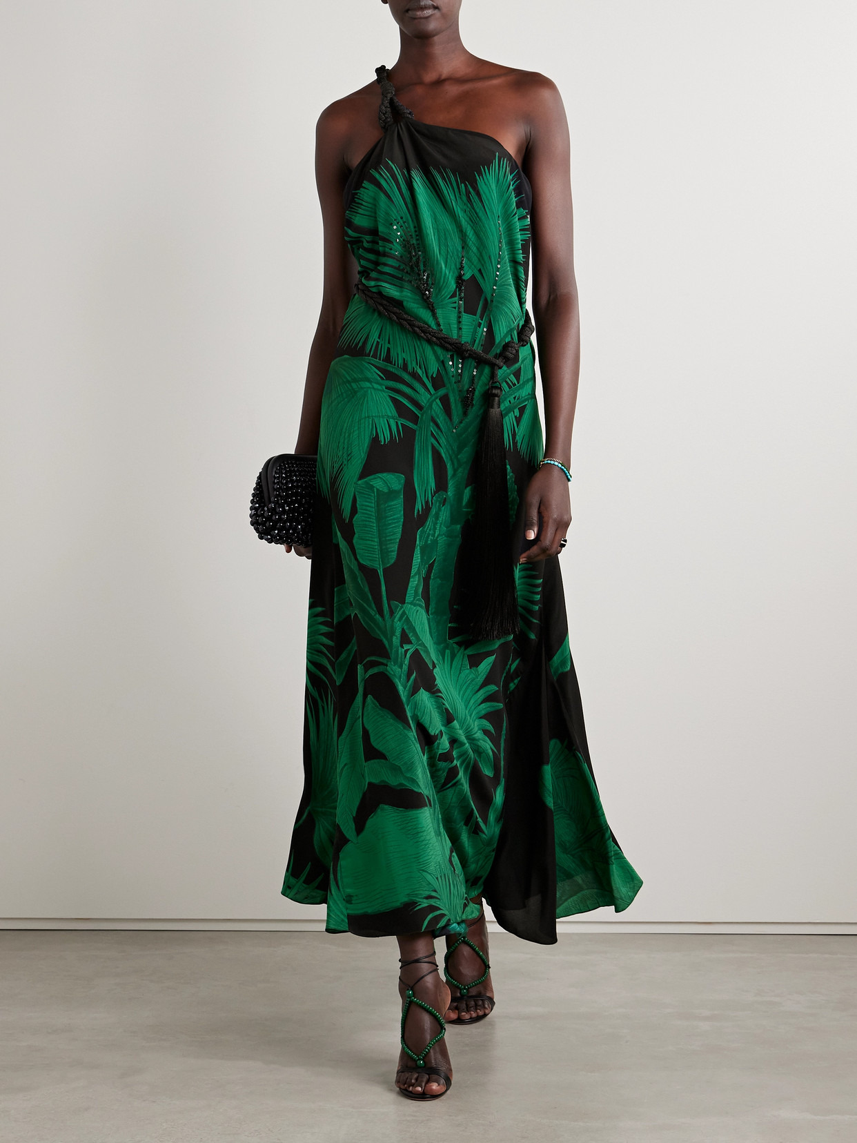 Exceptional Joy Belted Embellished Printed Silk Crepe De Chine Maxi Dress - 2