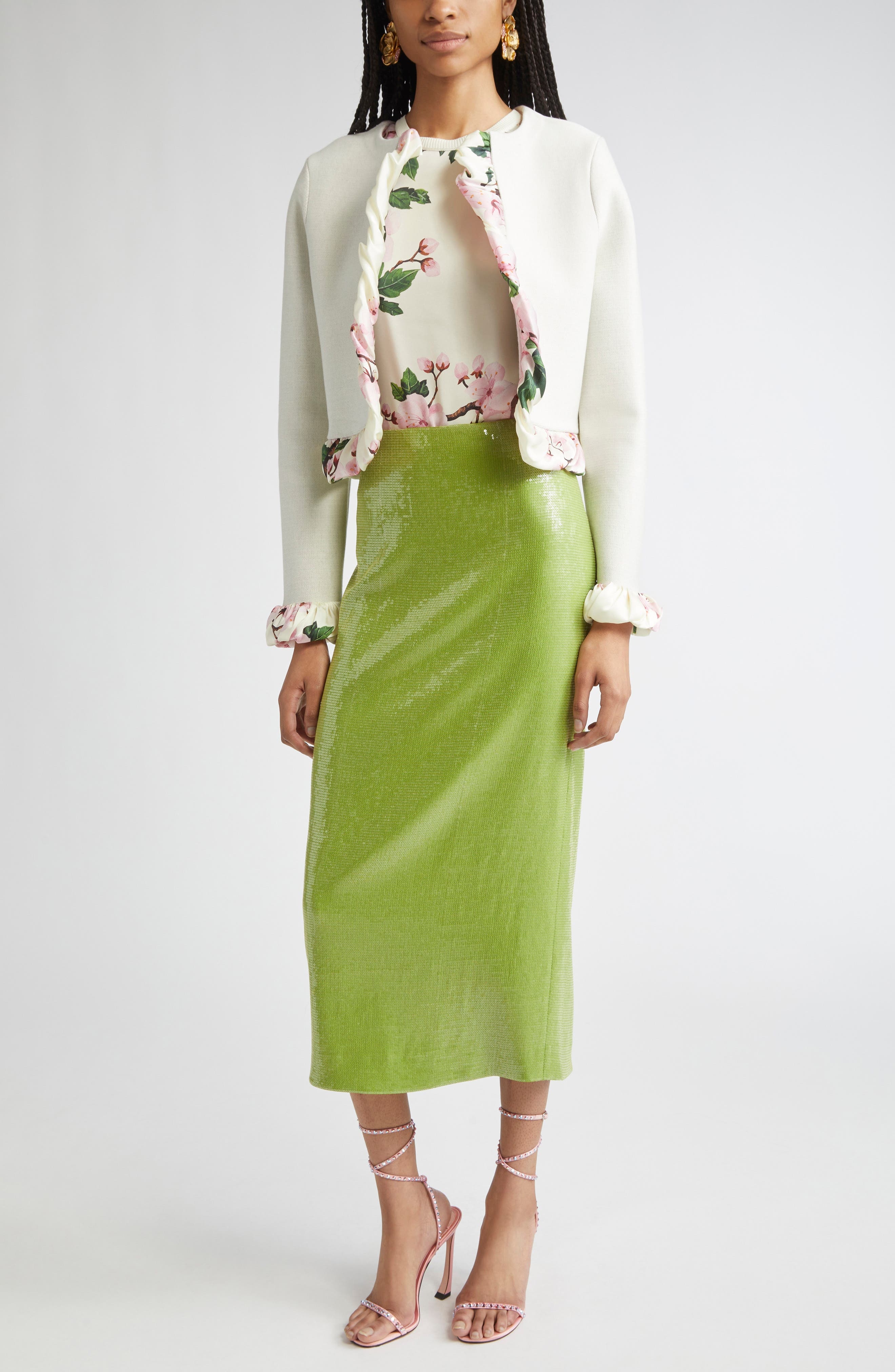 Oscar de la Renta Cherry Blossom Bubble Twist Cardigan in Ecru at Nordstrom - 2
