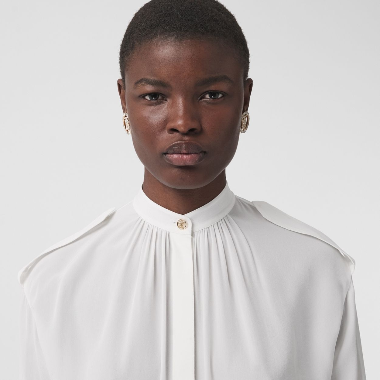 Epaulette Detail Silk Crepe de Chine Shirt - 3