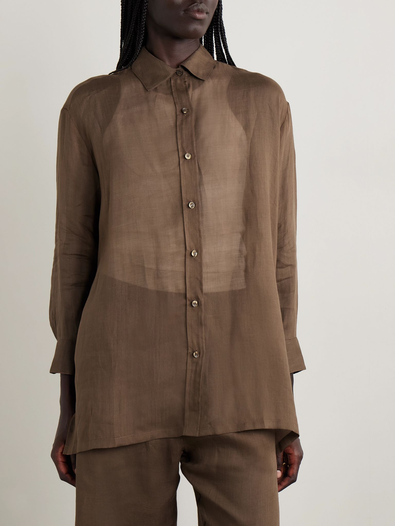 Niko oversized ramie shirt Brown - 3
