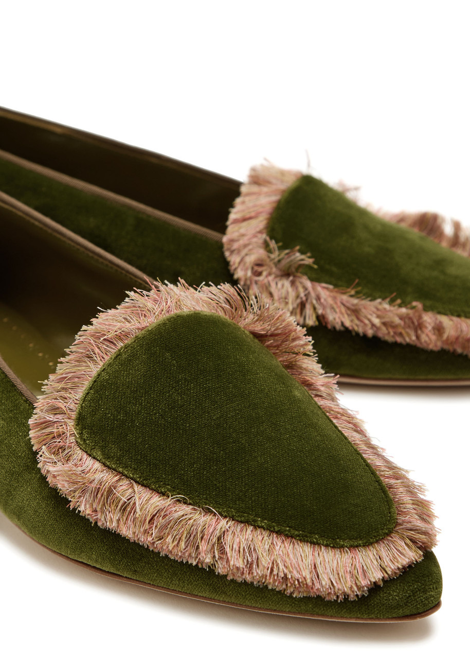 Manolo Blahnik Agofran Fringed Velvet Loafers - 4