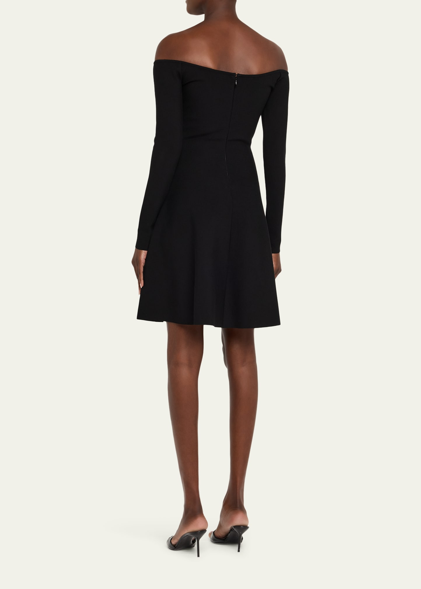 Off-The-Shoulder Flower Applique Long-Sleeve Knit Mini Dress - 3