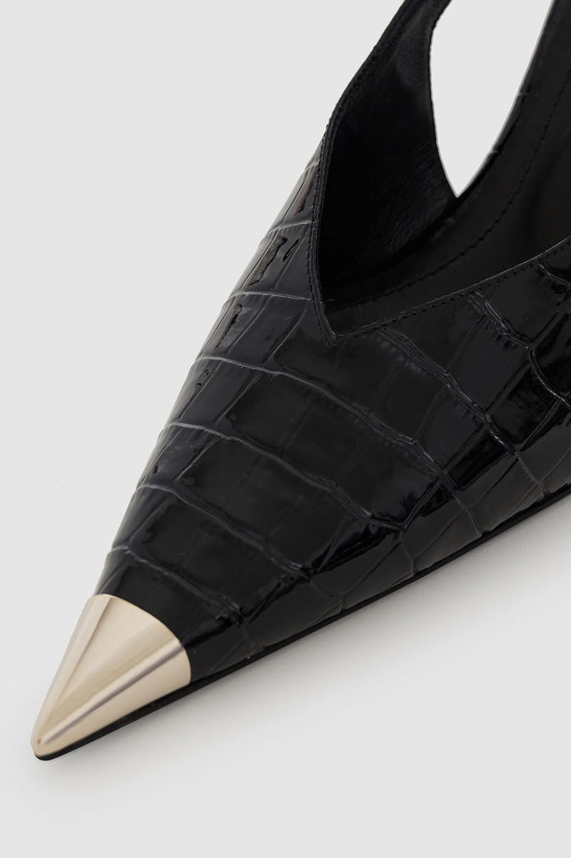 Nina Heels With Metal Toe Cap - Black Embossed 5