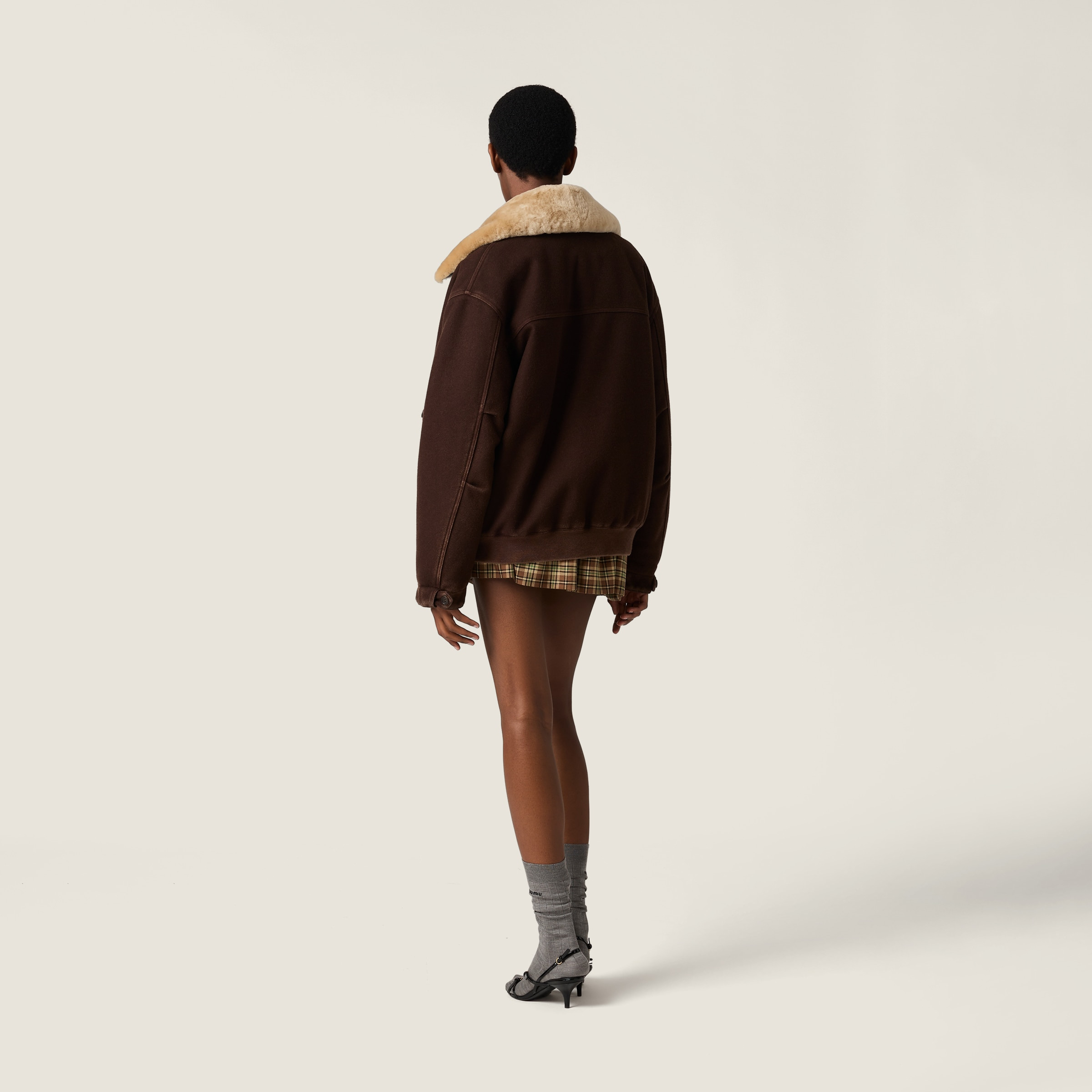 Garment-dyed wool blouson with shearling collar - 3