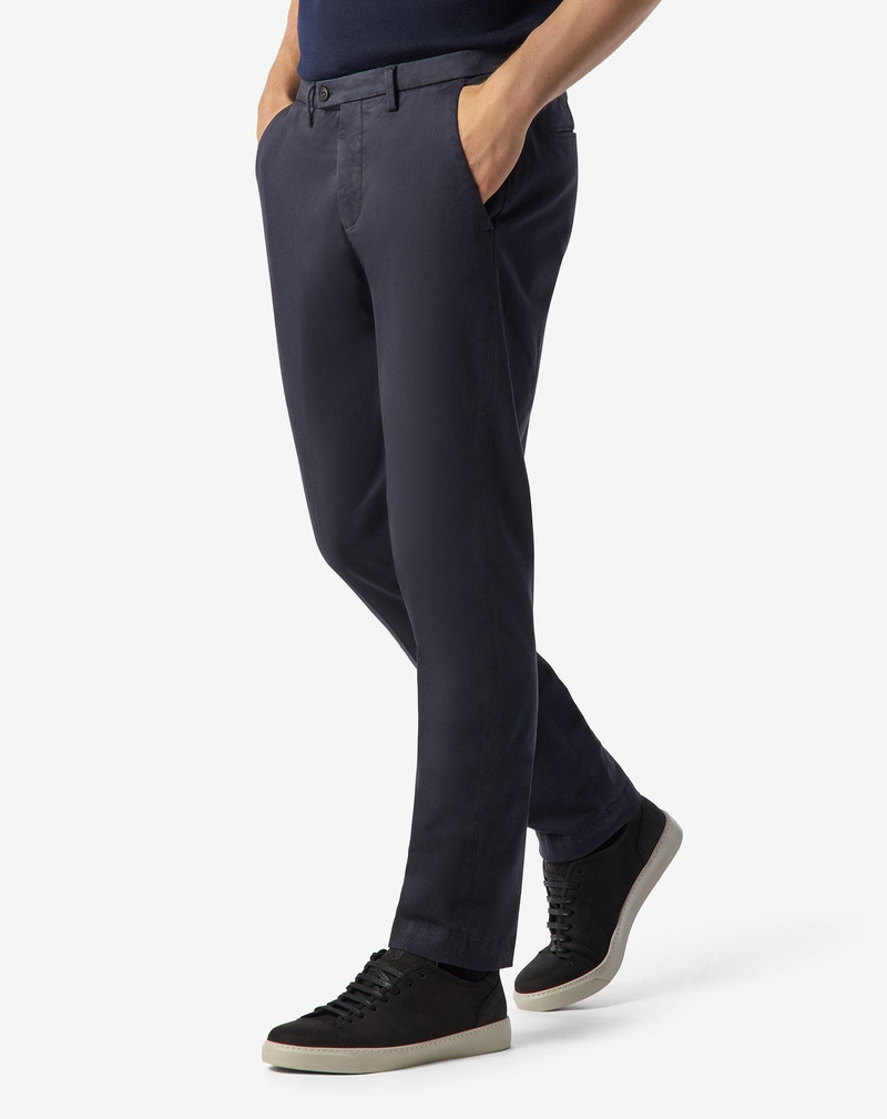 Blue garment-dyed stretch cotton trousers 3