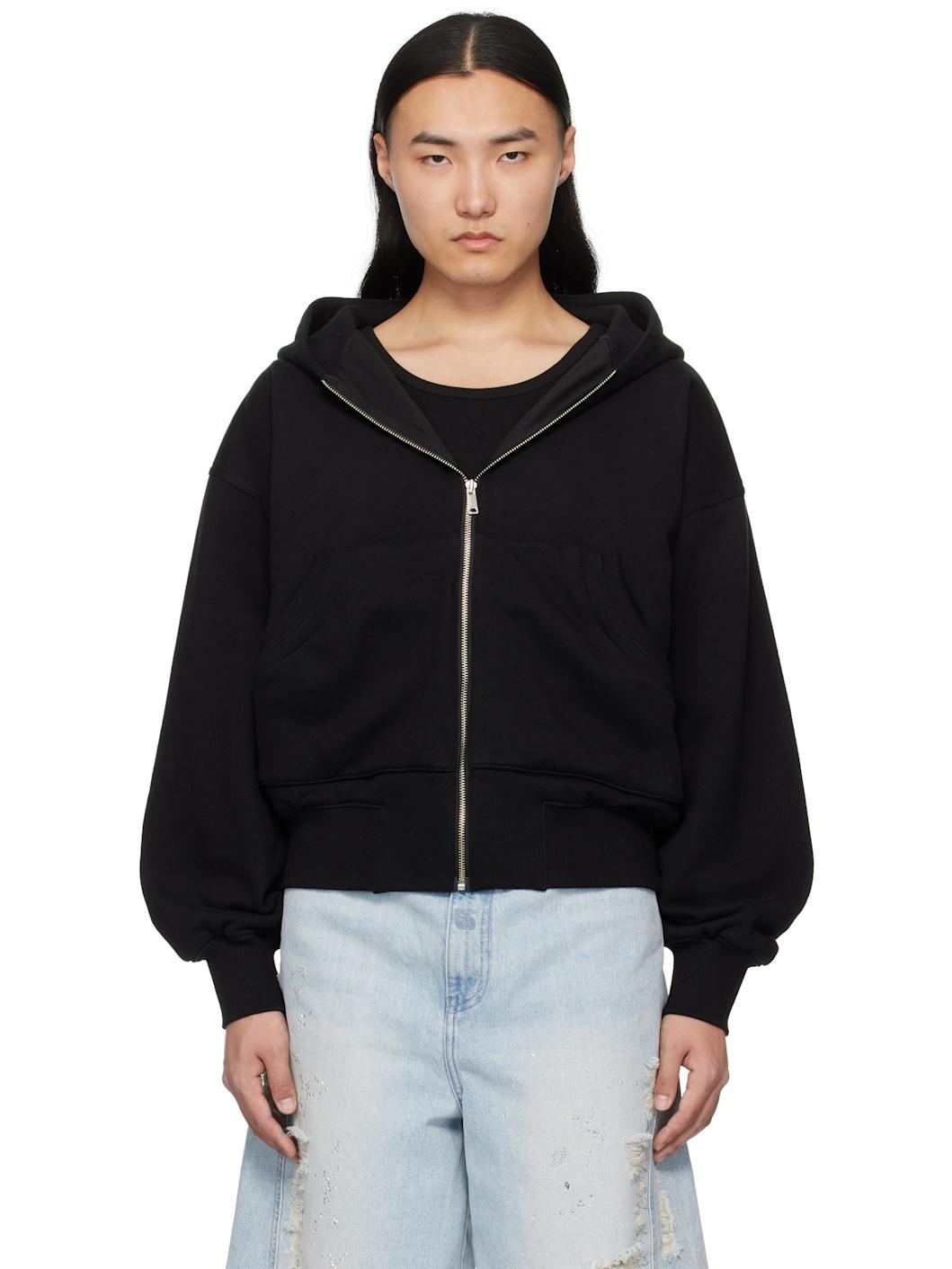 Black Cut Out Zip Hoodie - 1