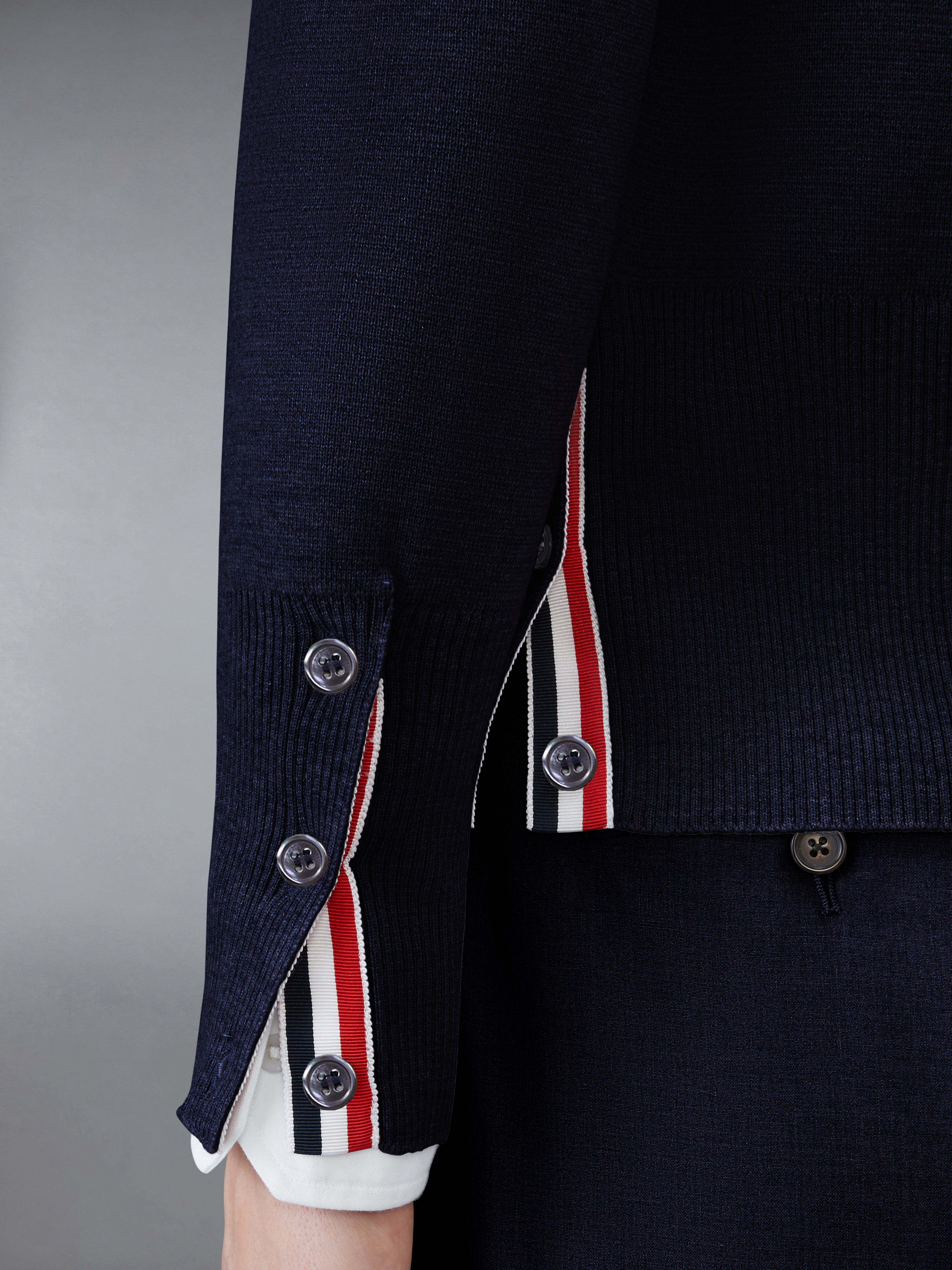 Navy Milano Stitch Fine Merino Wool 4-Bar V-Neck Cardigan - 4