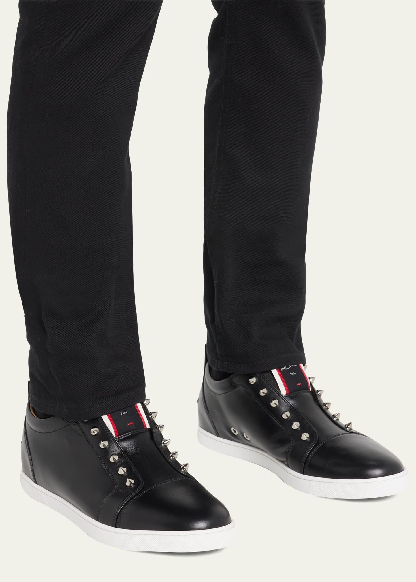 Men's Spiked Leather Slip-On Sneakers - 2