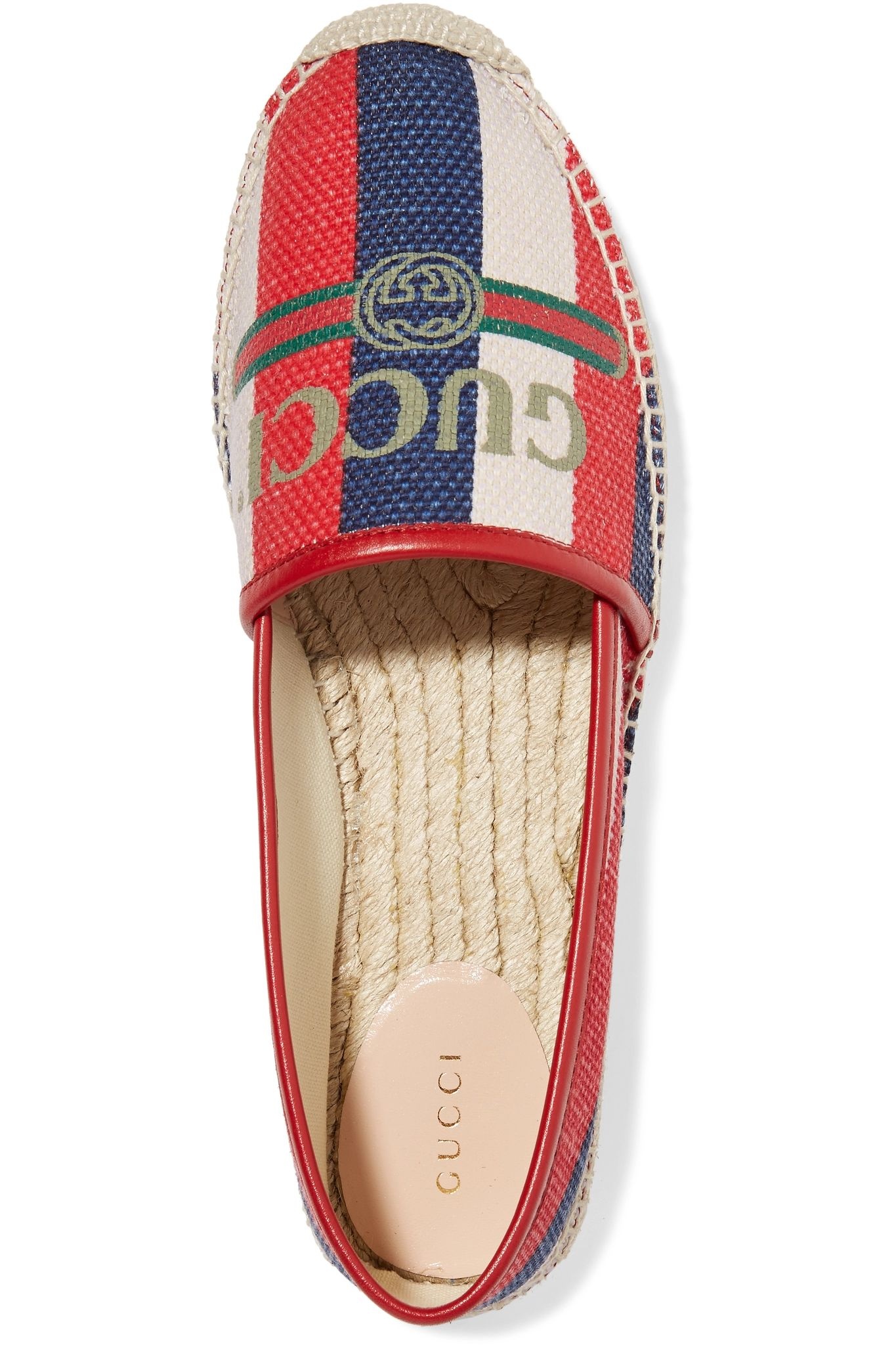 Leather-trimmed striped logo-print canvas espadrilles - 6