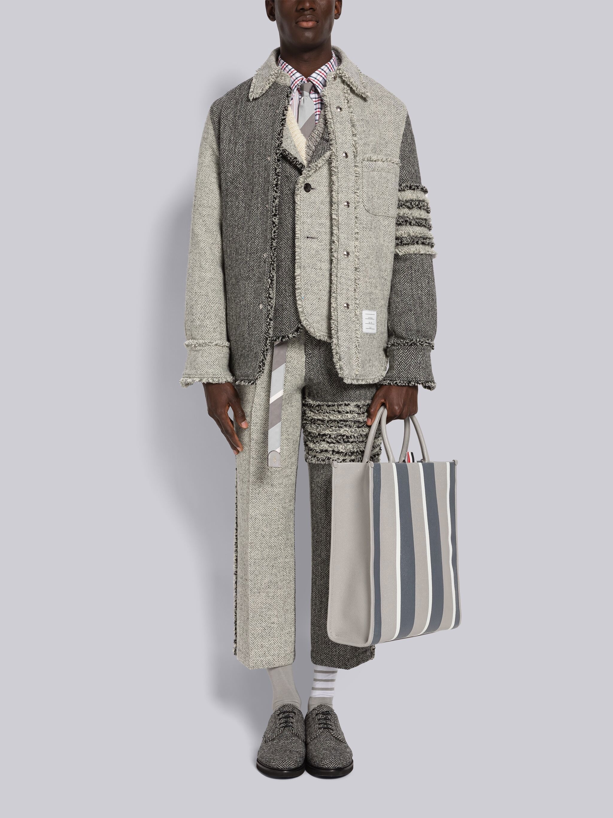 Thom Browne Fun-Mix Herringbone Harris Tweed 4-Bar Shirt