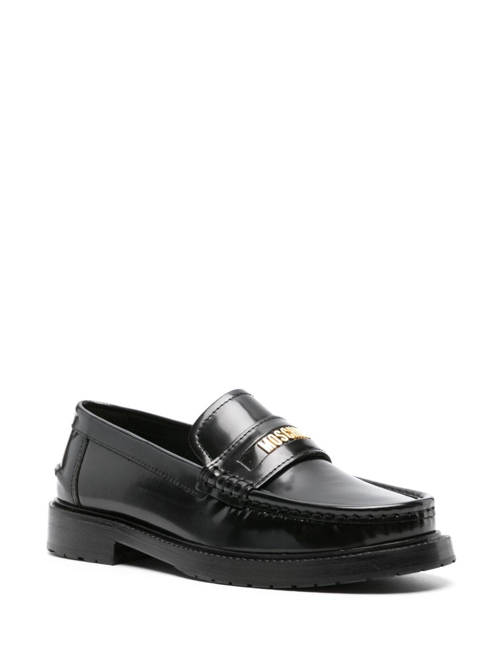 logo-lettering leather loafers - 2