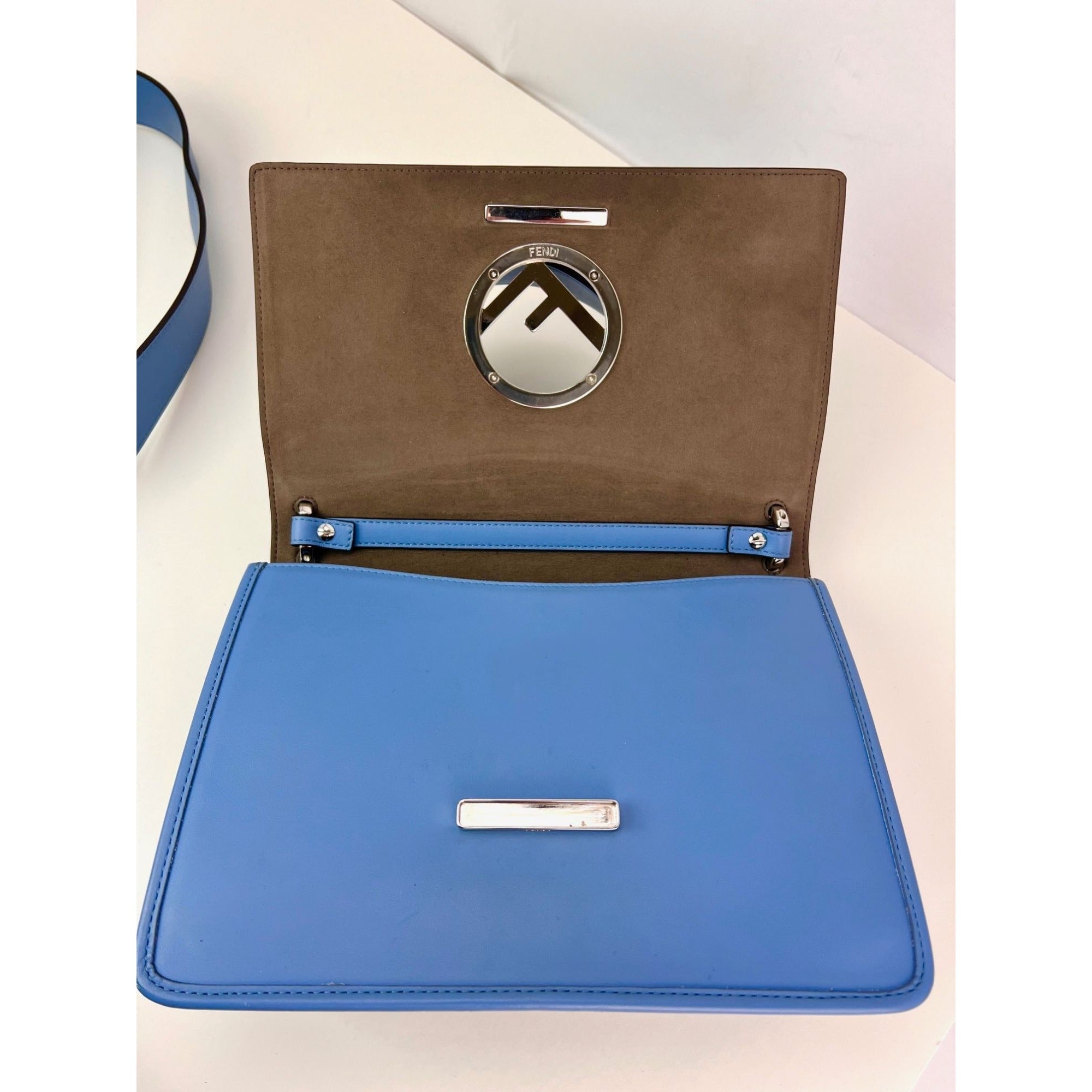 Fendi F Kan 1 Medium Blue Leather Shoulder Hand Bag - 11