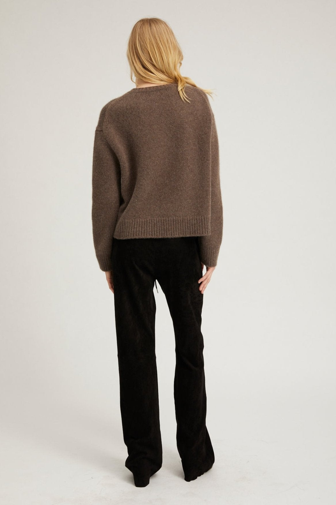 BLACK SUEDE STRAIGHT LEG PANTS - 3