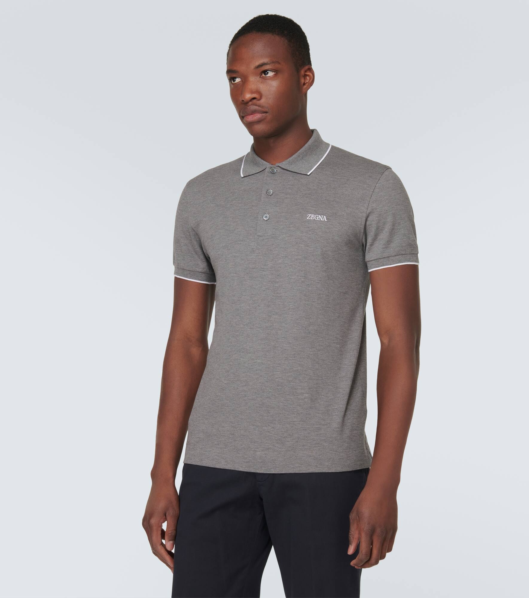 Logo cotton blend polo shirt - 3