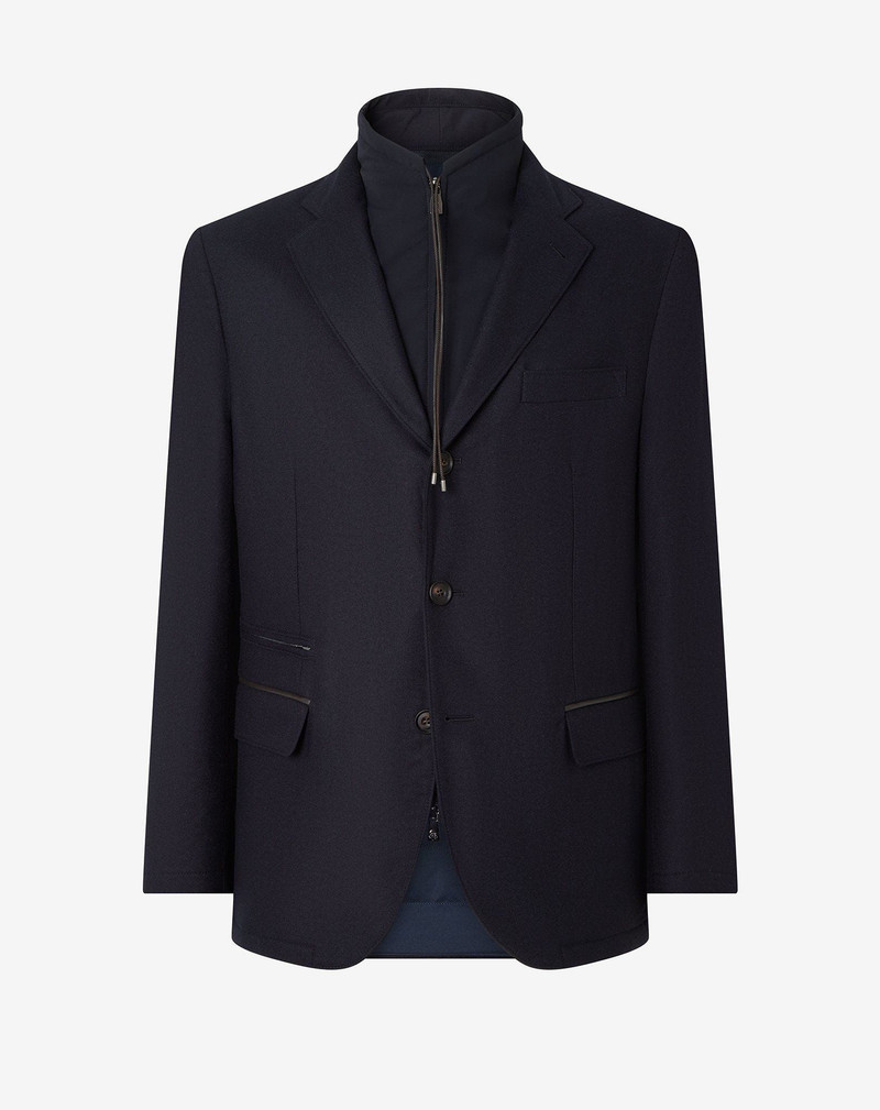 Blue techno cashmere jacket with detachable vest 1