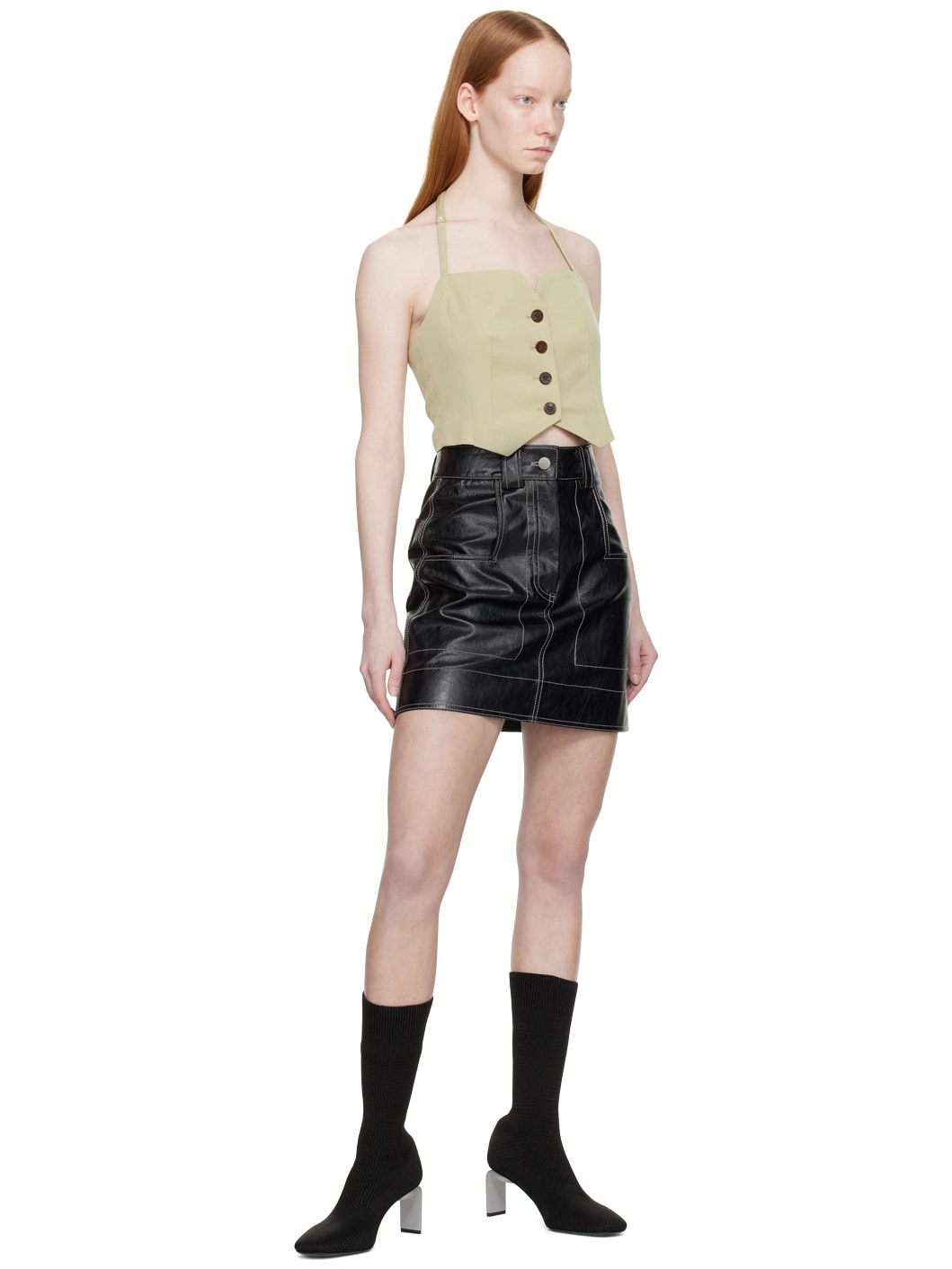 Khaki Buttoned Tank Top - 4
