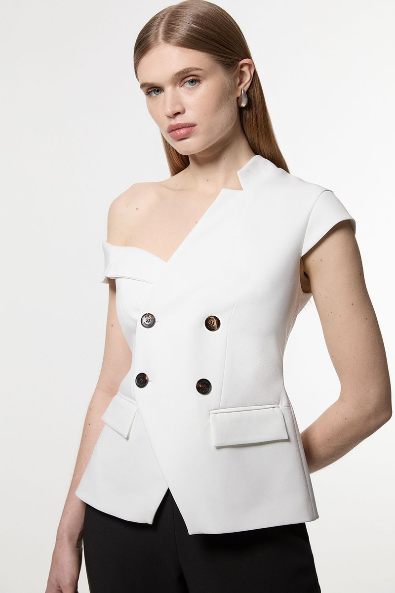 KAREN MILLEN Compact Stretch Asymmetric Collar Wide Leg Tailored Jumpsuit outlook