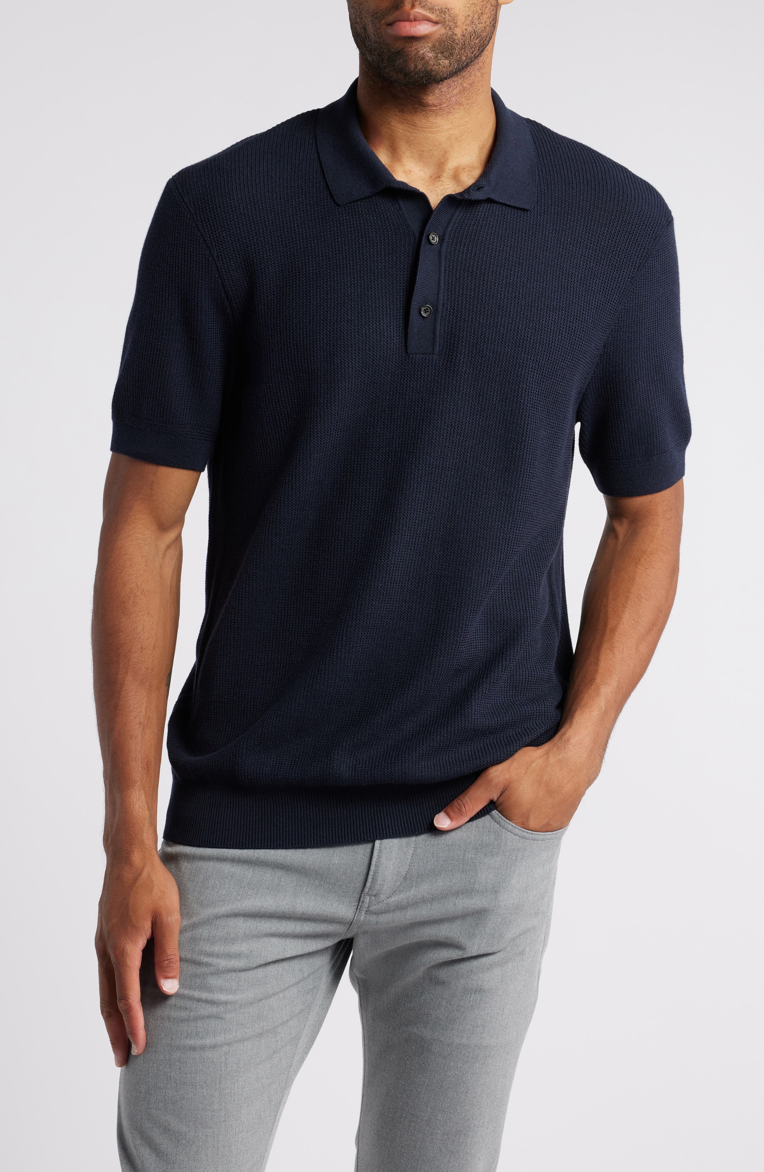 BOSS Daremo Cotton Blend Polo Sweater in Dark Blue at Nordstrom - 1