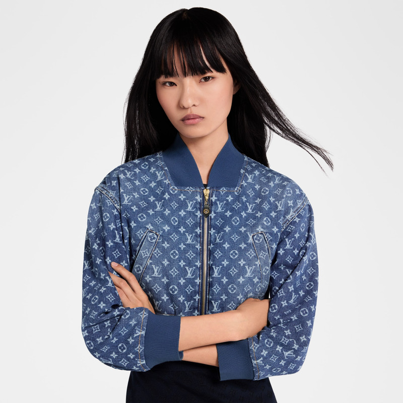 Cropped Monogram Denim Bomber Jacket 4