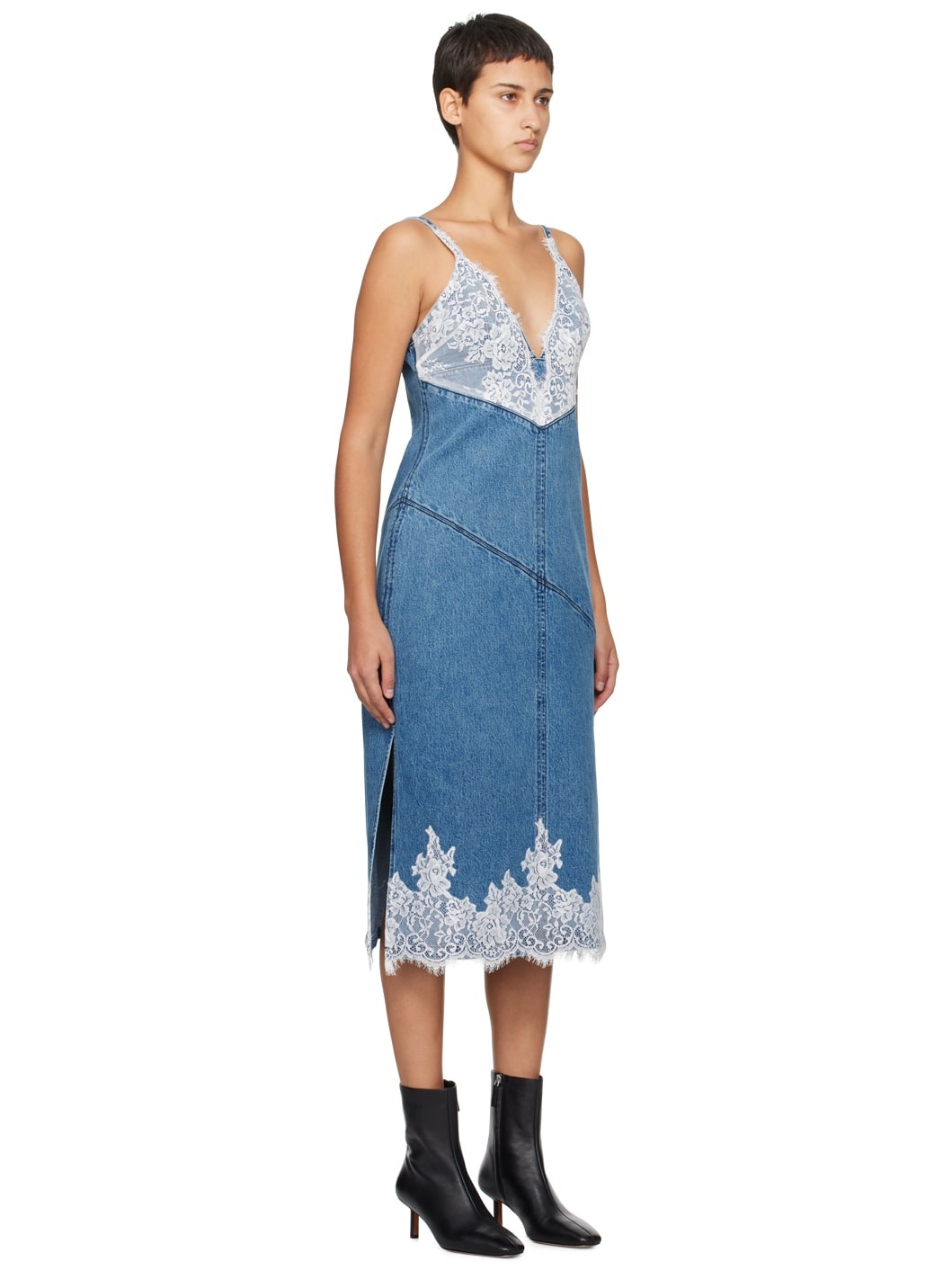 Blue Stonewashed Denim Midi Dress - 2