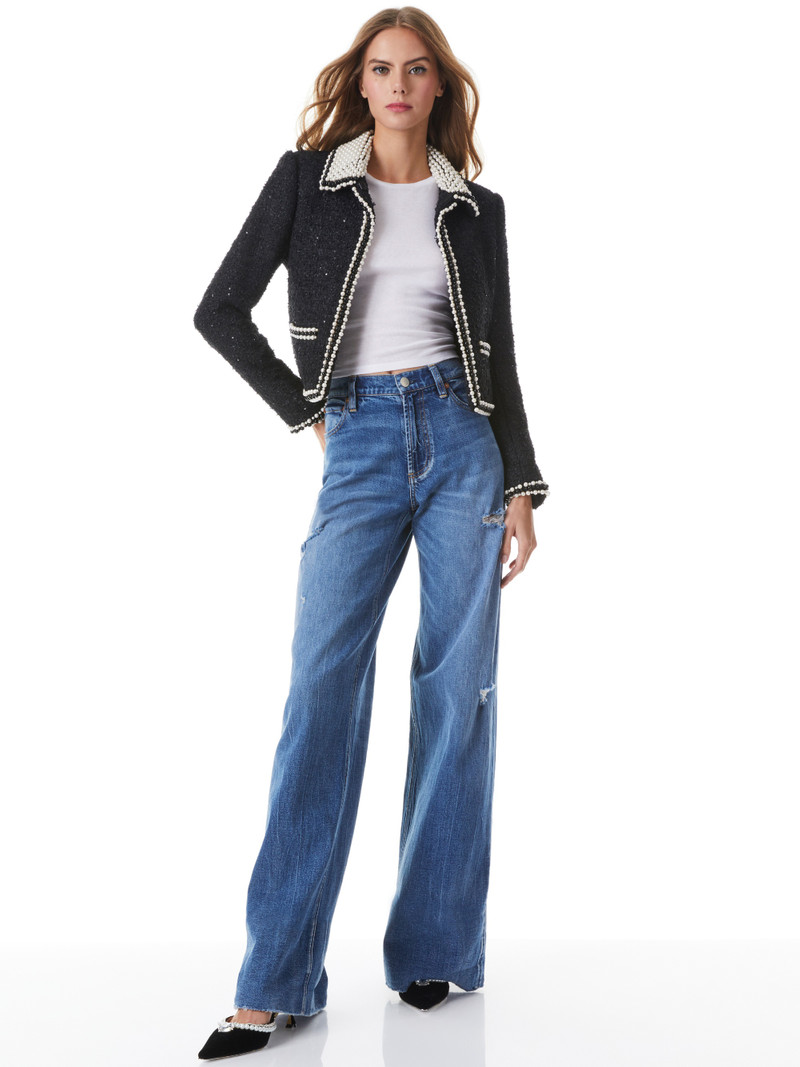 Alice + Olivia KIDMAN PEARL EMBELLISHED COLLARED JACKET outlook