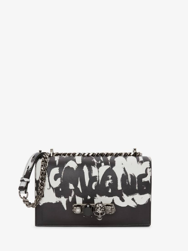 Mcqueen Graffiti Jewelled Satchel in Black/white 1